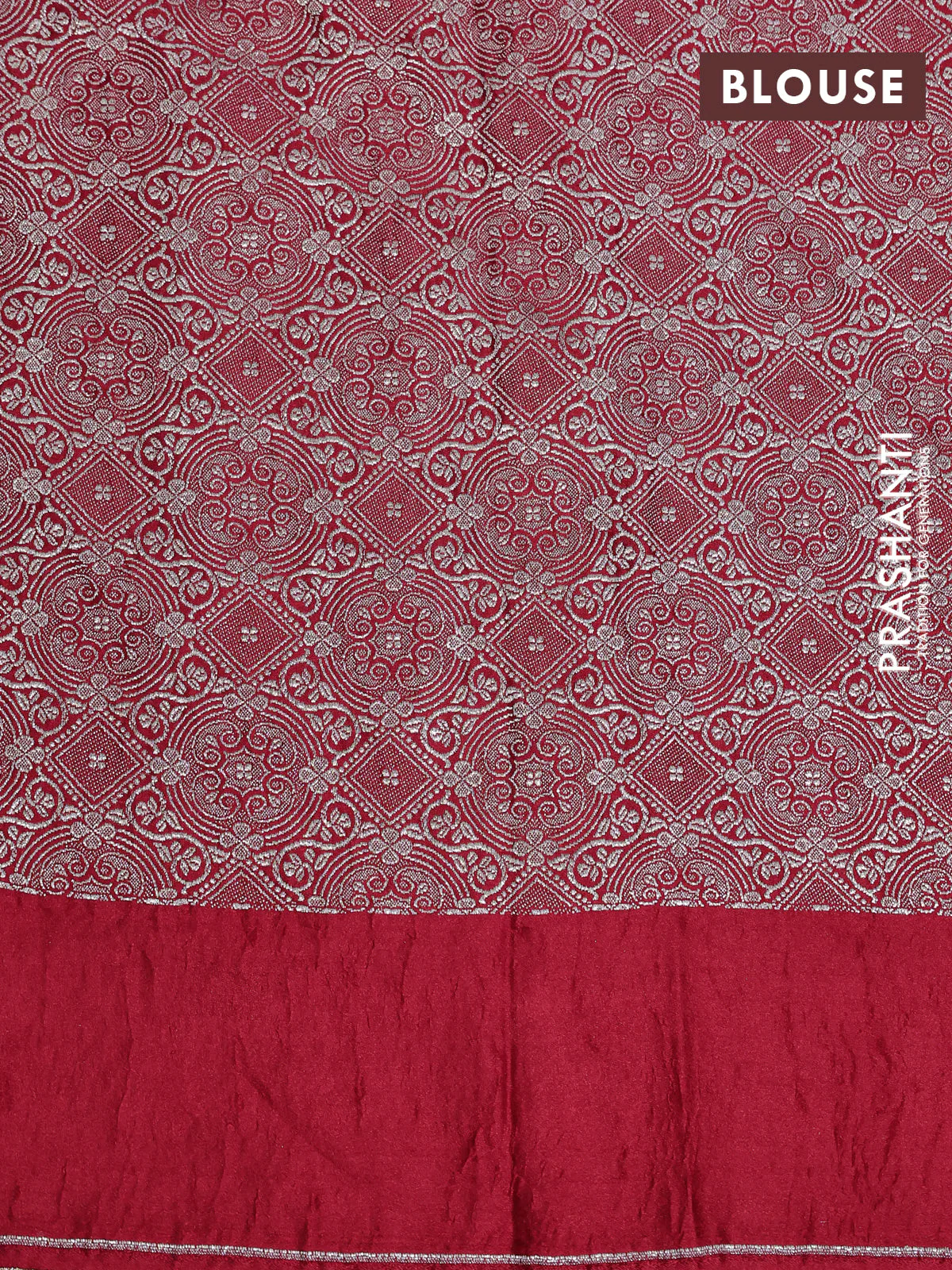 Banarasi crush crepe saree red with plain body and zari woven floral border - Image 4