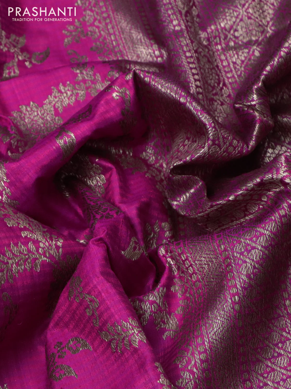 Banarasi dupion silk saree dual shade of pink and purple with allover thread & zari weaves and woven border - Image 3