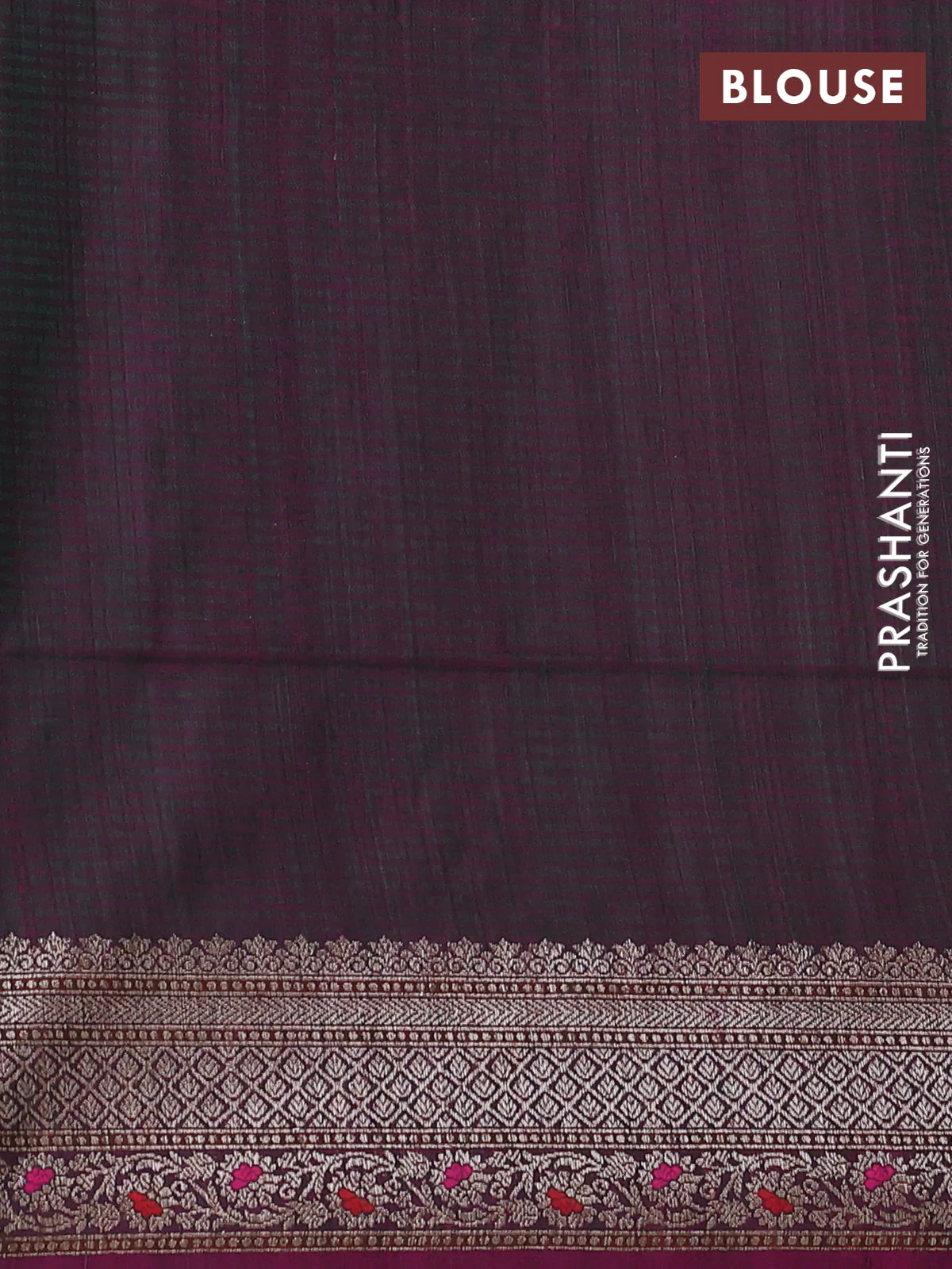 Banarasi dupion silk saree green and purple with allover thread & zari floral weaves and woven border - Image 4