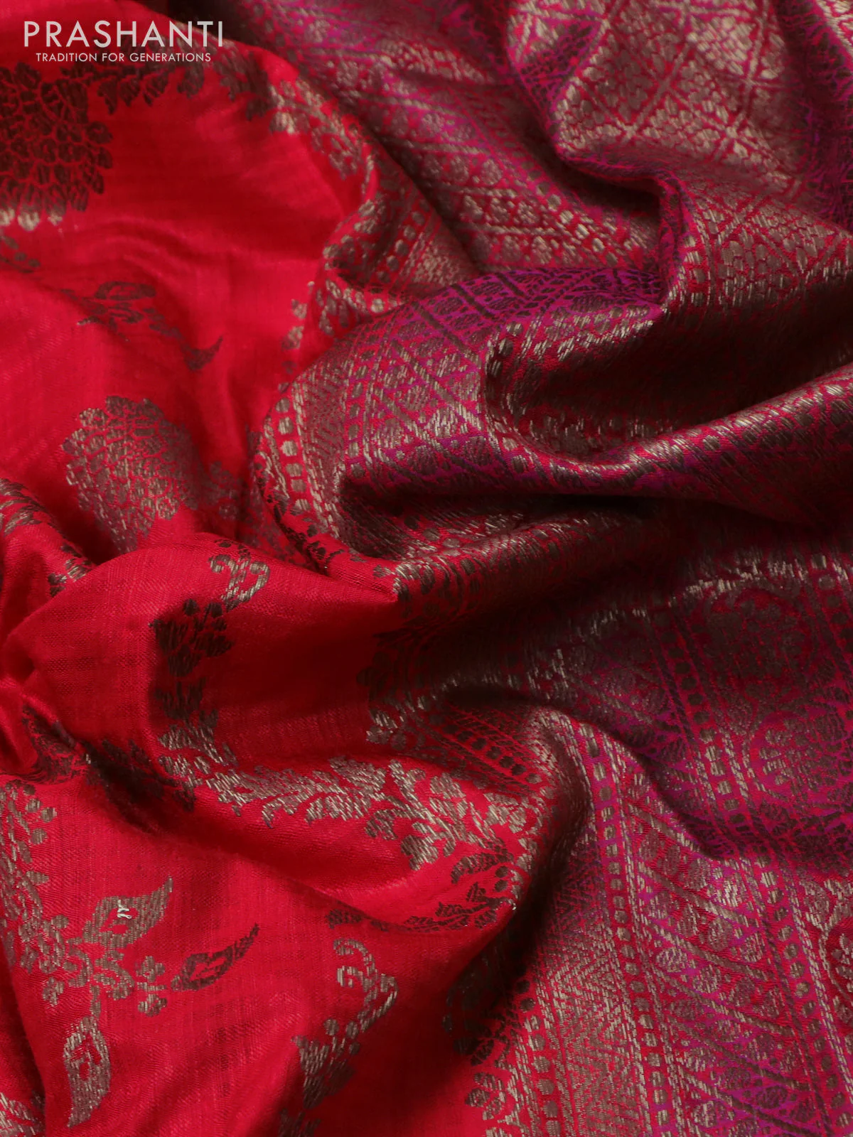 Banarasi dupion silk saree orange and dual shade of purple with allover thread & zari weaves and woven border - Image 3