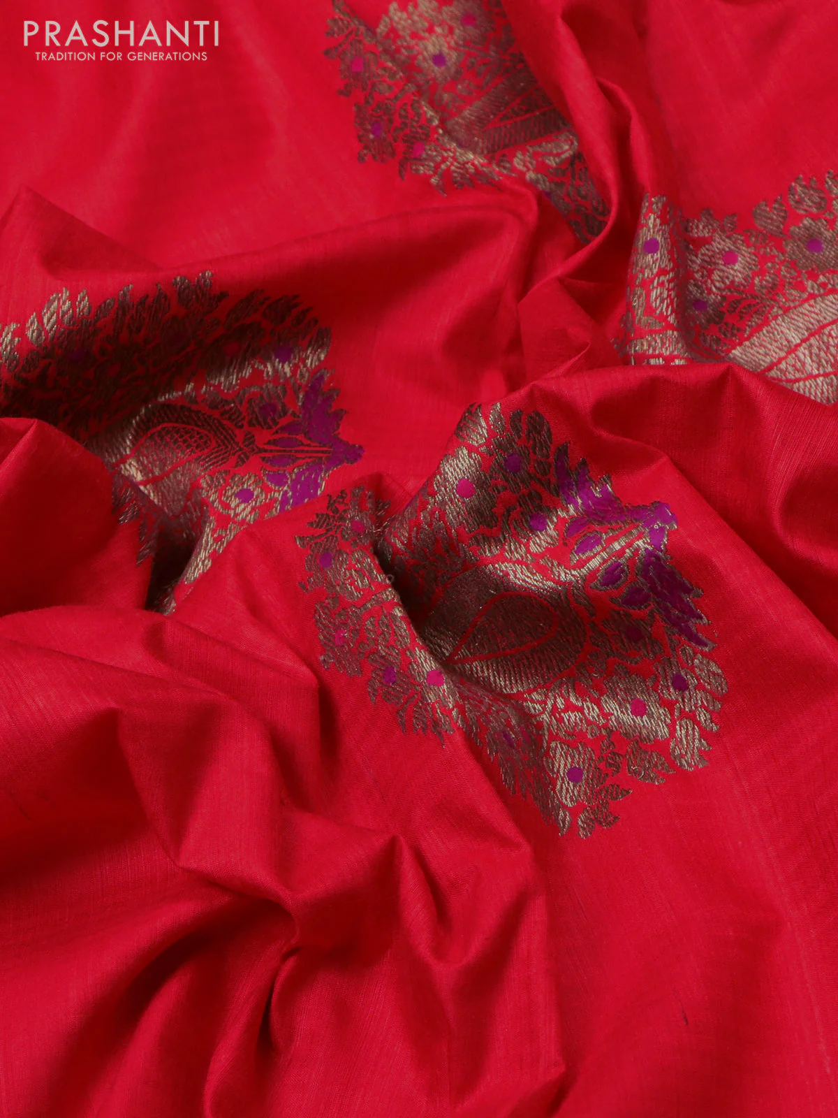 Banarasi dupion silk saree orange and purple with woven buttas and piping border - Image 3