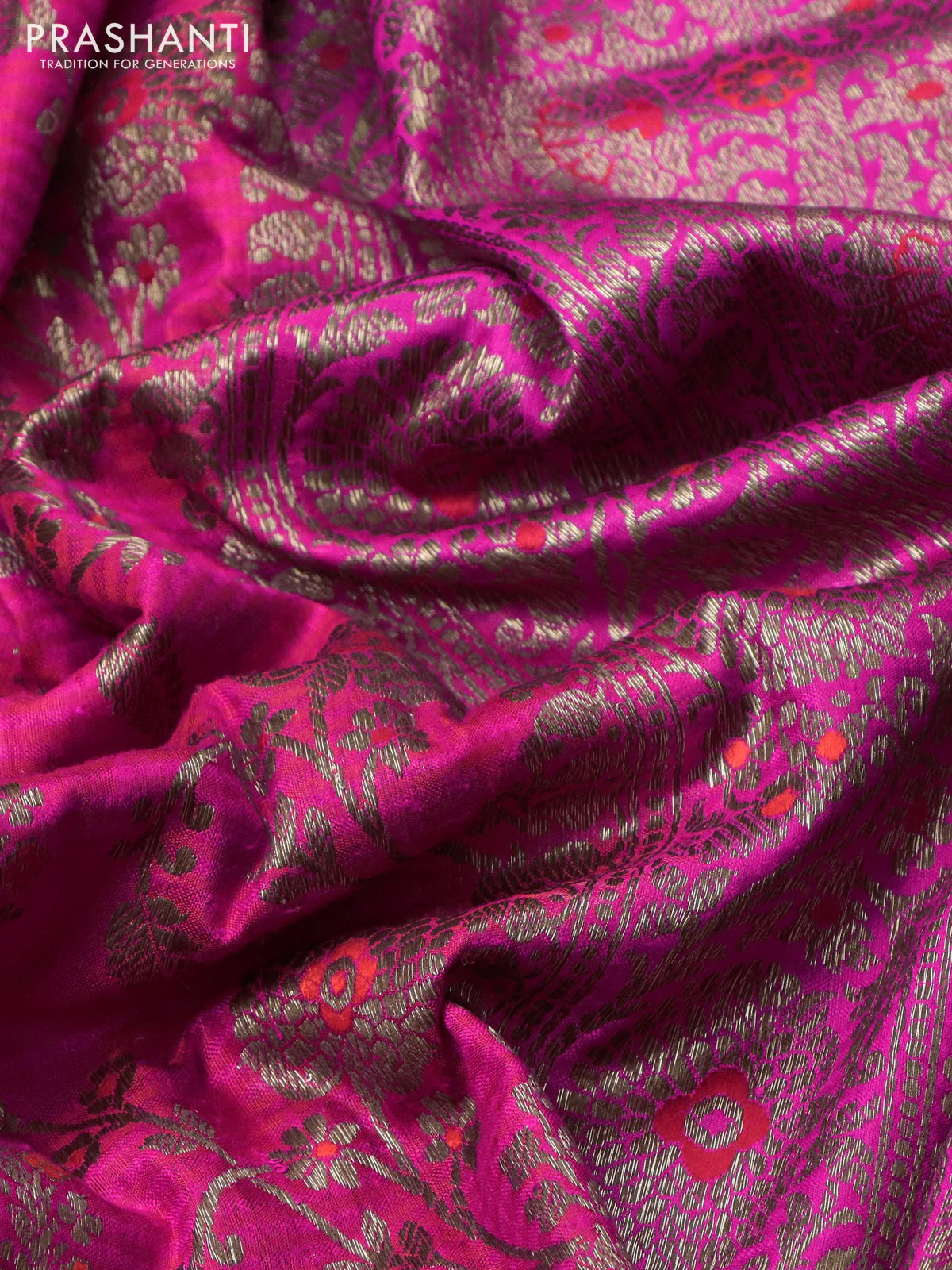Banarasi dupion silk saree pink and purple with allover thread & zari floral weaves and woven border - Image 3