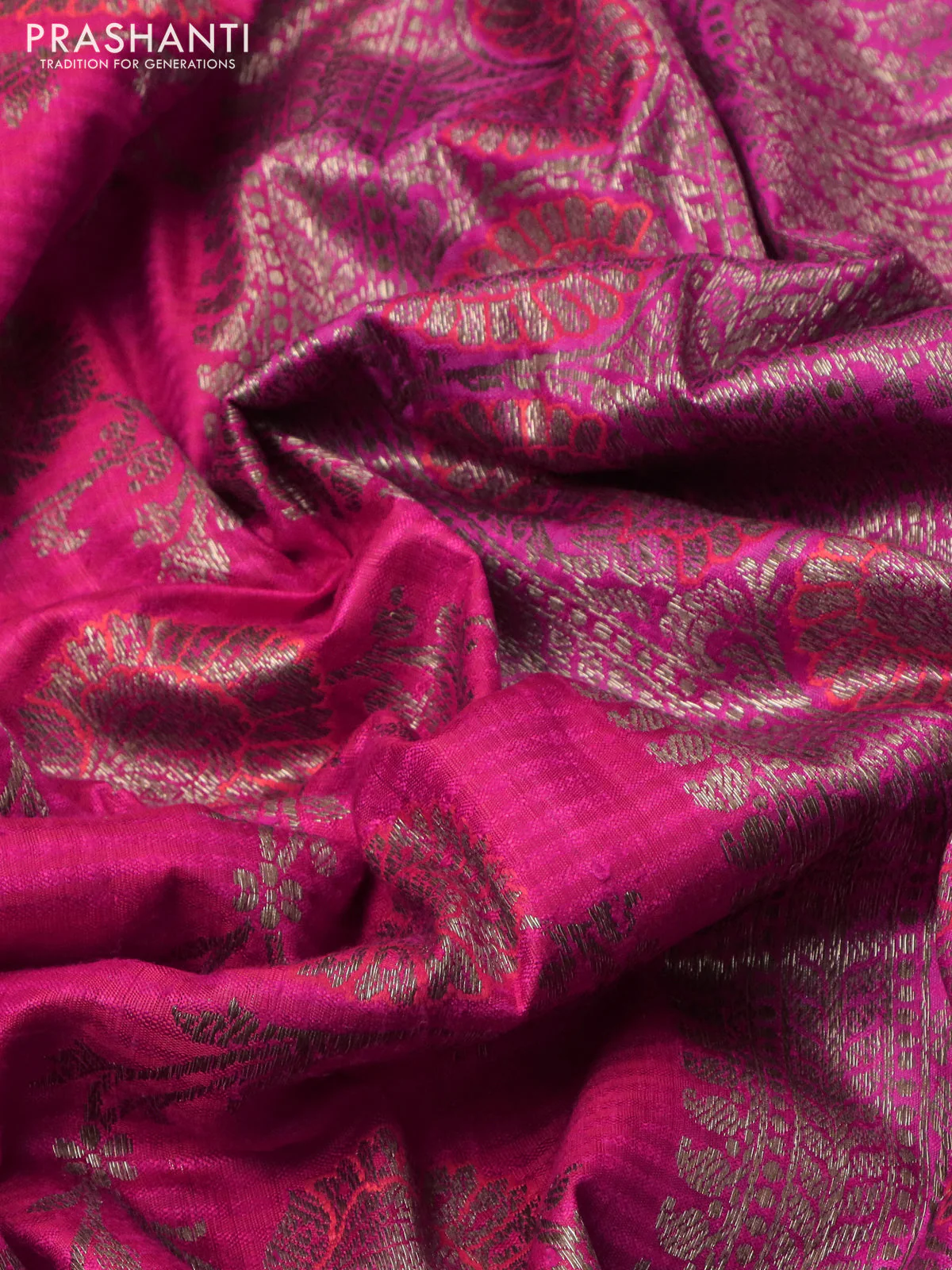 Banarasi dupion silk saree pink and purple with allover thread & zari floral weaves and woven border - Image 3