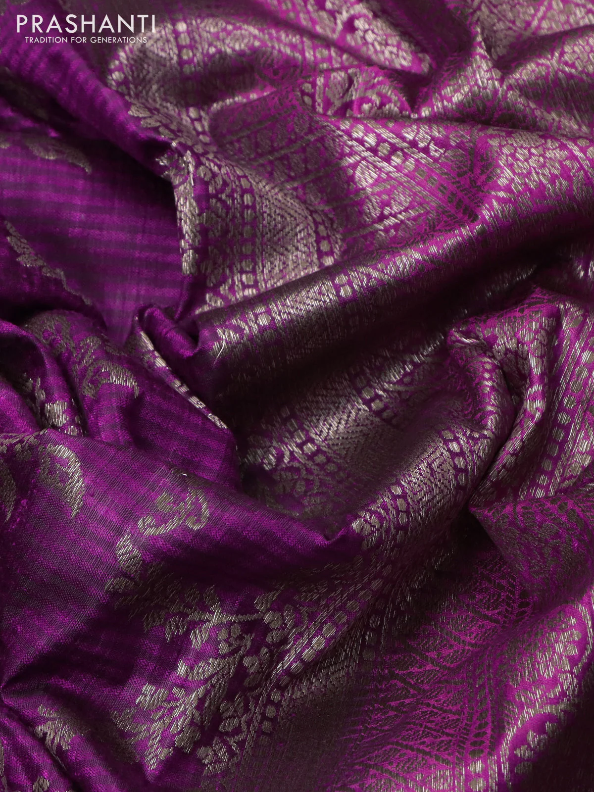 Banarasi dupion silk saree purple and pink with allover thread & zari weaves and woven border - Image 3