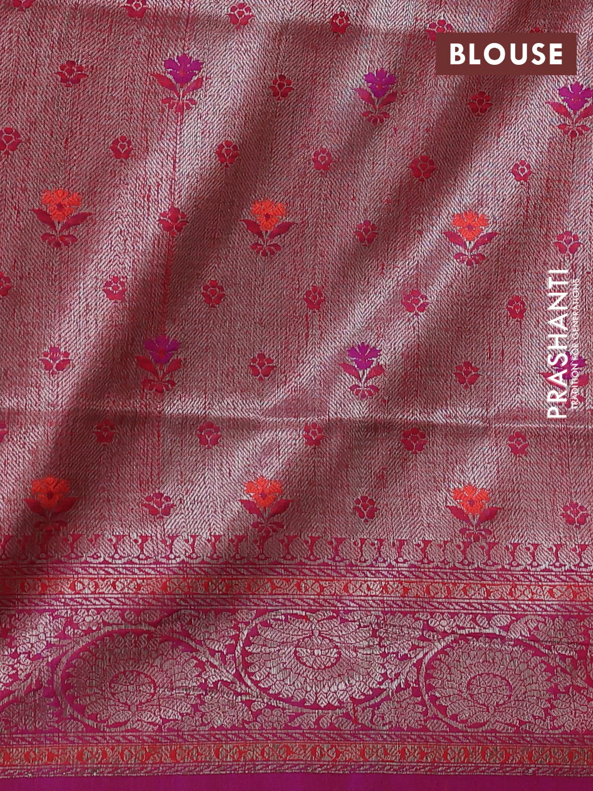 Banarasi dupion silk saree red and dual shade of purple with thread & zari woven floral buttas and woven border - Image 4