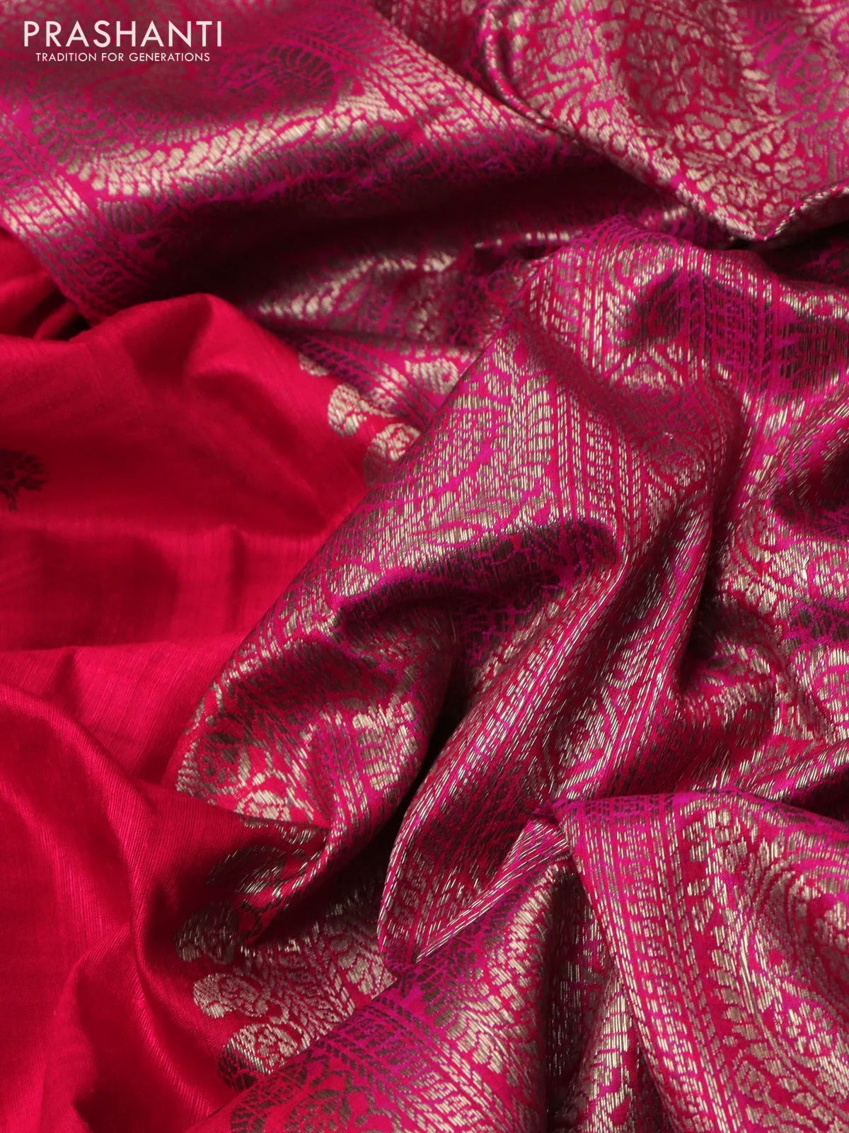 Banarasi dupion silk saree red and purple with thread & zari woven buttas and woven border - Image 3