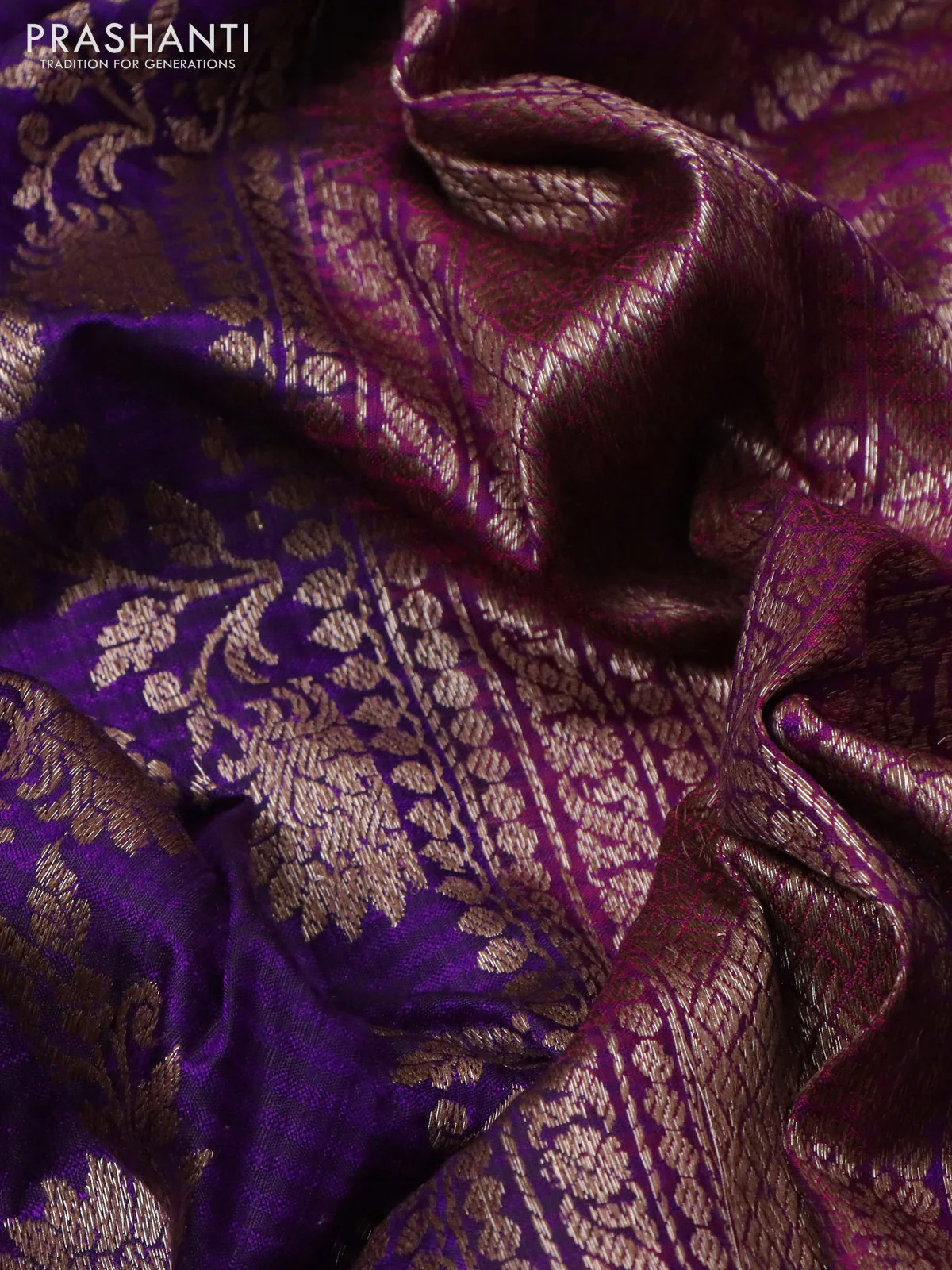 Banarasi dupion silk saree violet and purple with allover thread & zari floral weaves and woven border - Image 3