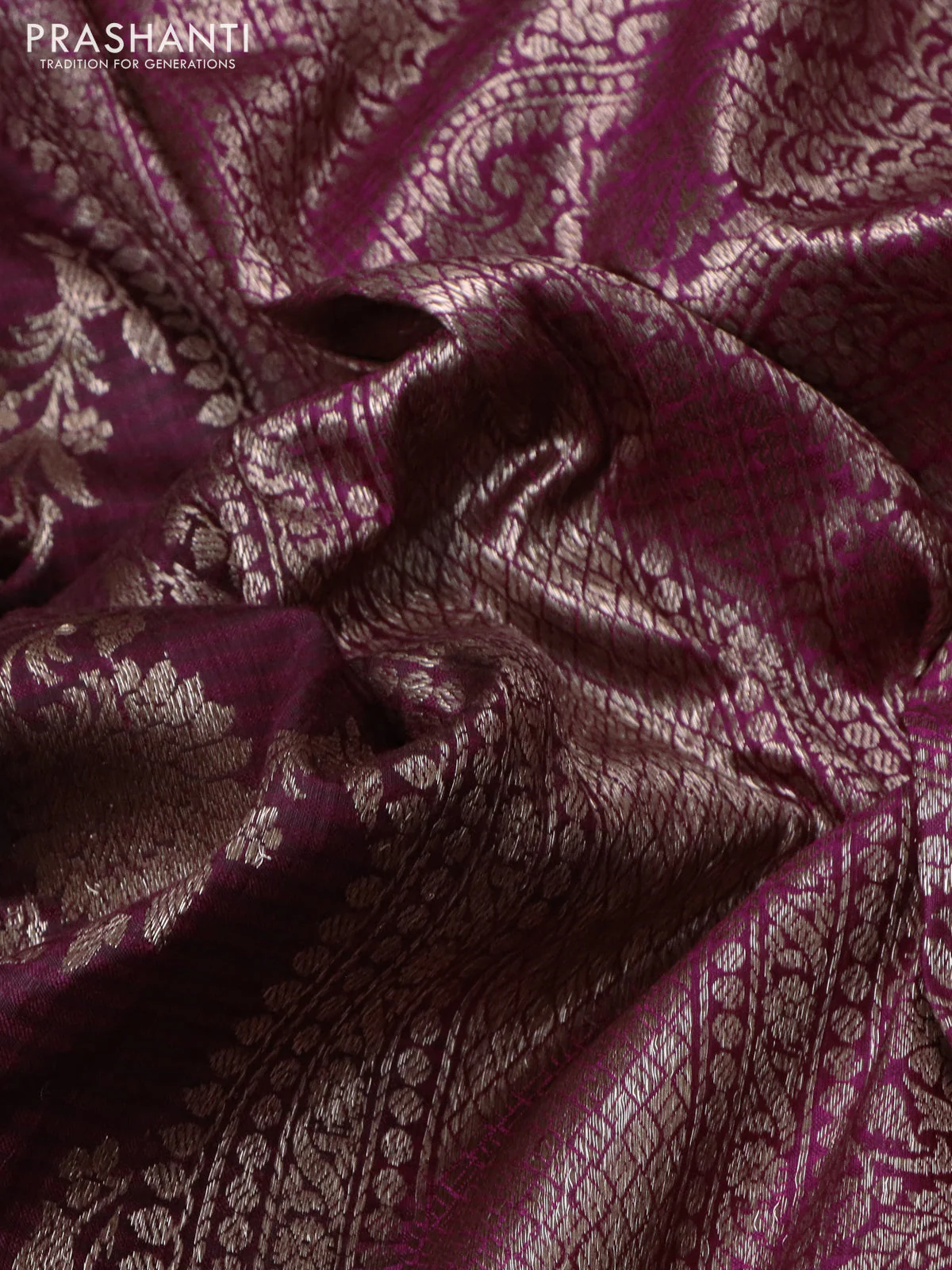 Banarasi dupion silk saree wine shade and magenta pink with allover thread & zari floral weaves and woven border - Image 3