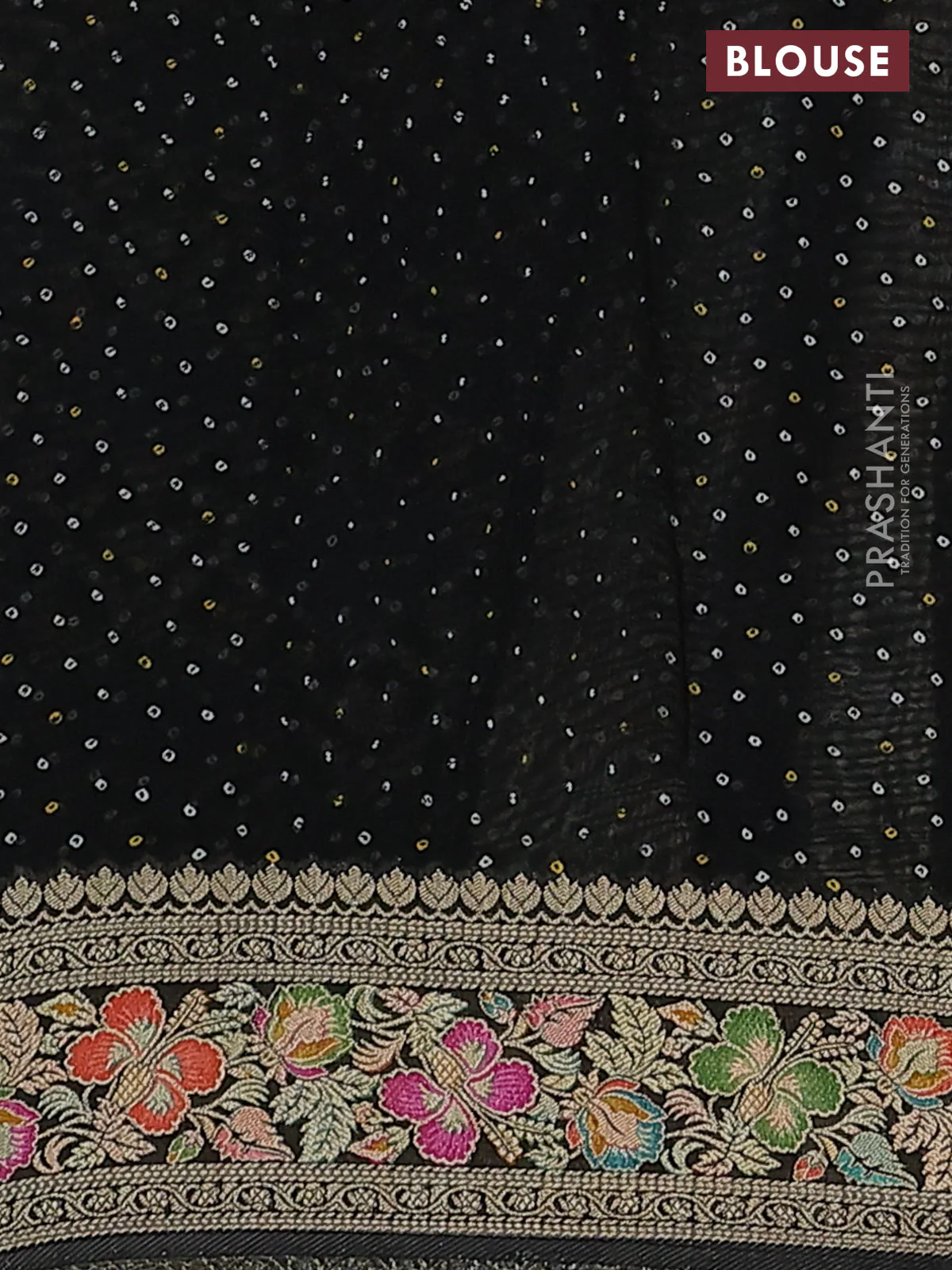 Banarasi georgette saree black and grey with bandhani prints & mina weaves - Image 3