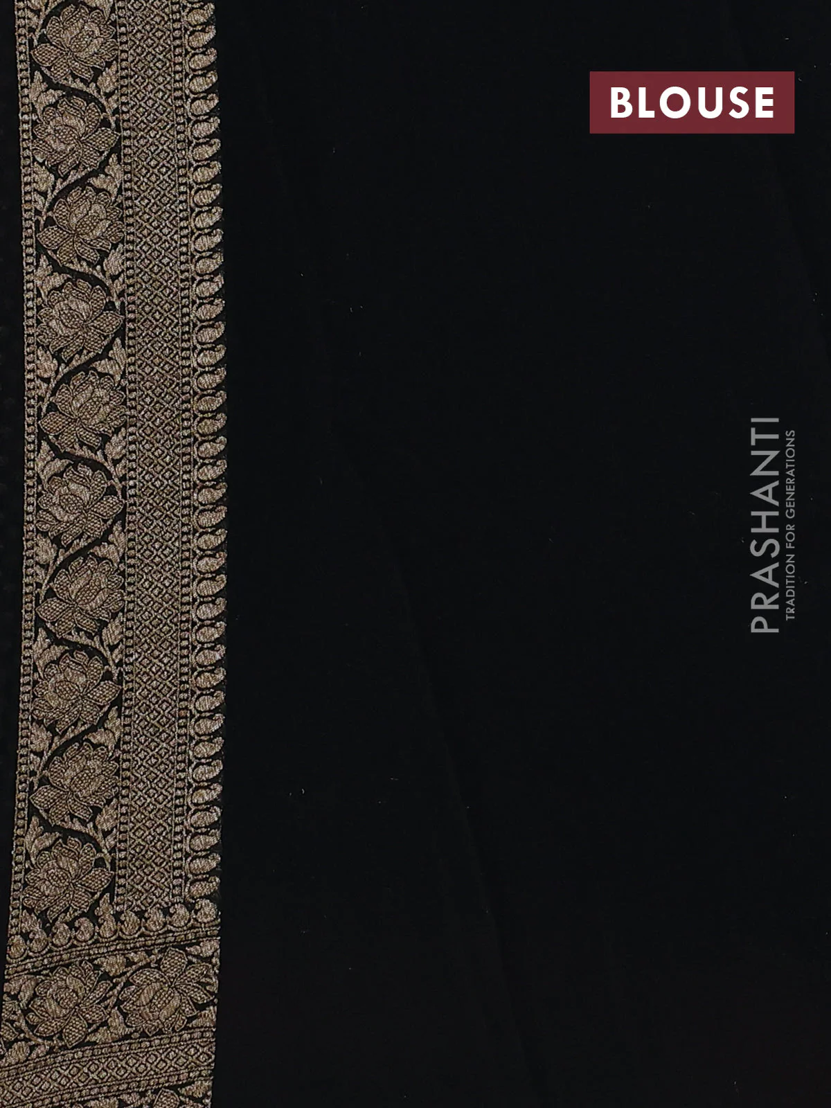 Banarasi georgette saree black and orange with allover thread & zari woven buttas and long woven border - Image 7