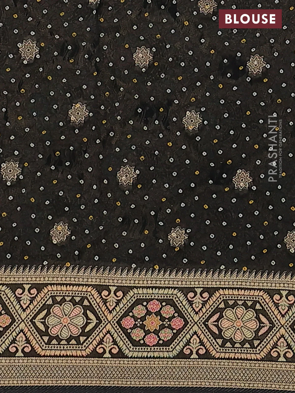 Banarasi georgette saree black with bandhani prints & mina weaves - Image 3