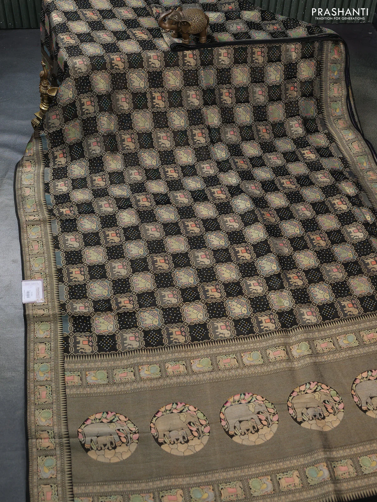 Banarasi georgette saree black with bandhani prints & mina weaves - Image 2