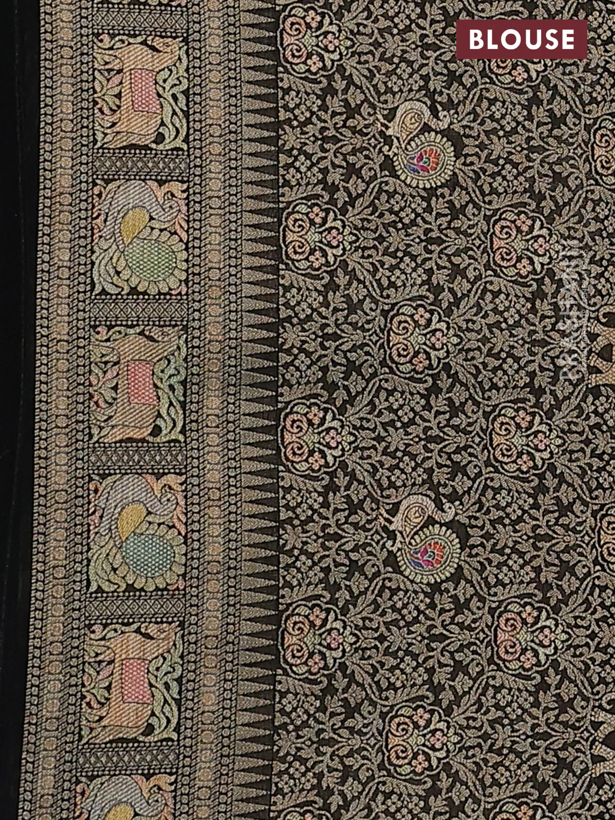 Banarasi georgette saree black with bandhani prints & mina weaves - Image 3