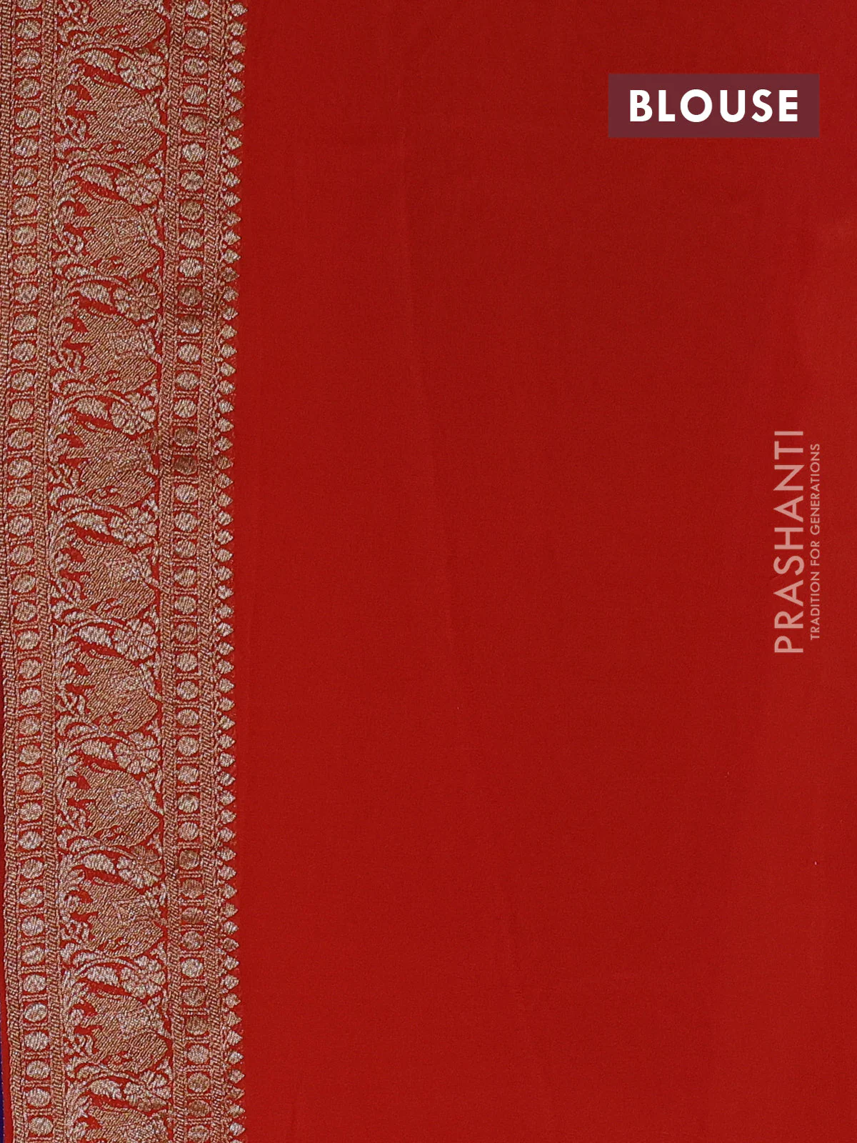 Banarasi georgette saree blue and pink orange with allover thread & zari woven leheriya pattern and long woven border - Image 4