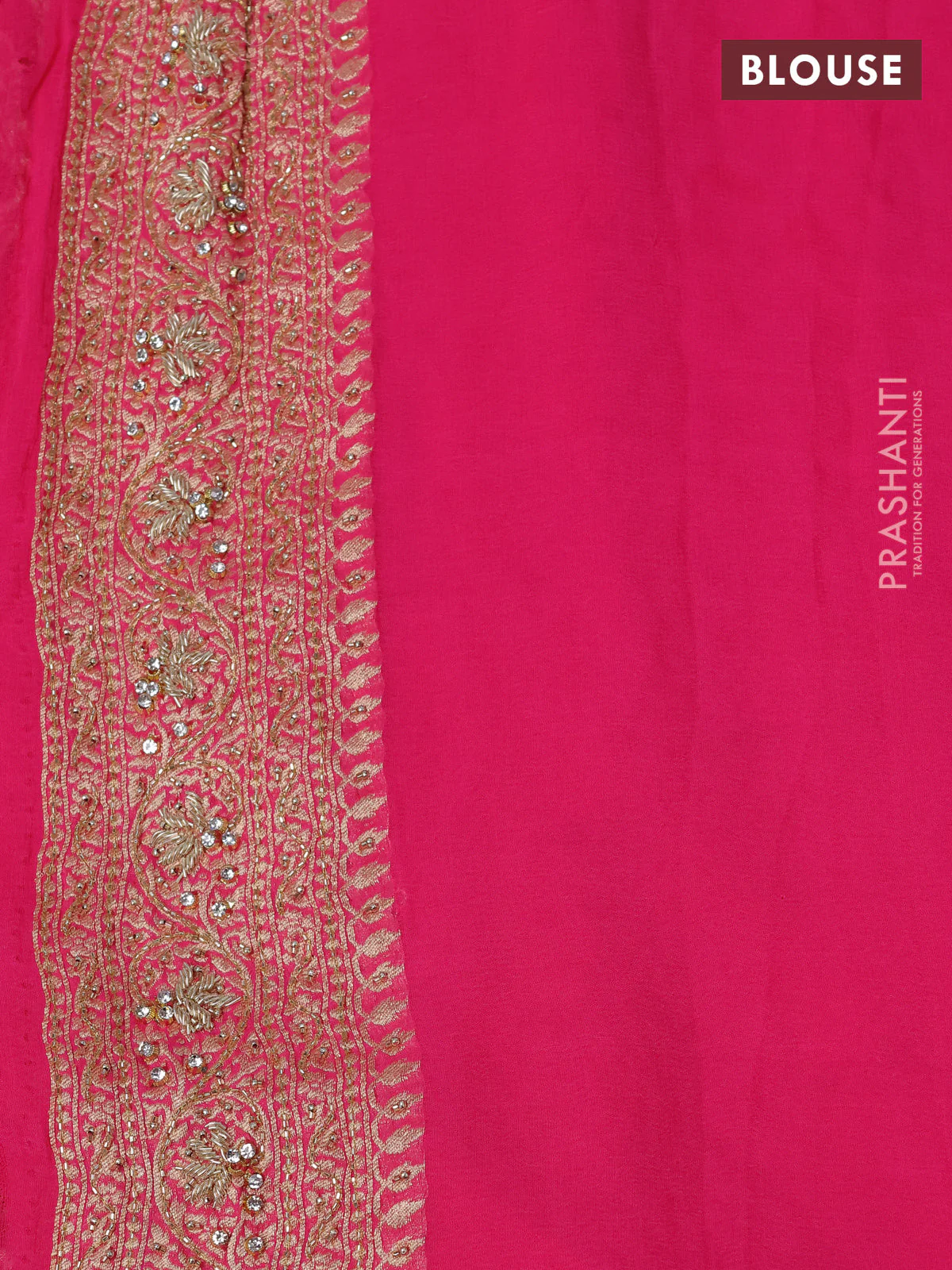 Banarasi georgette saree candy pink with allover jaal weaves & stone work and zardosi work border - Image 4