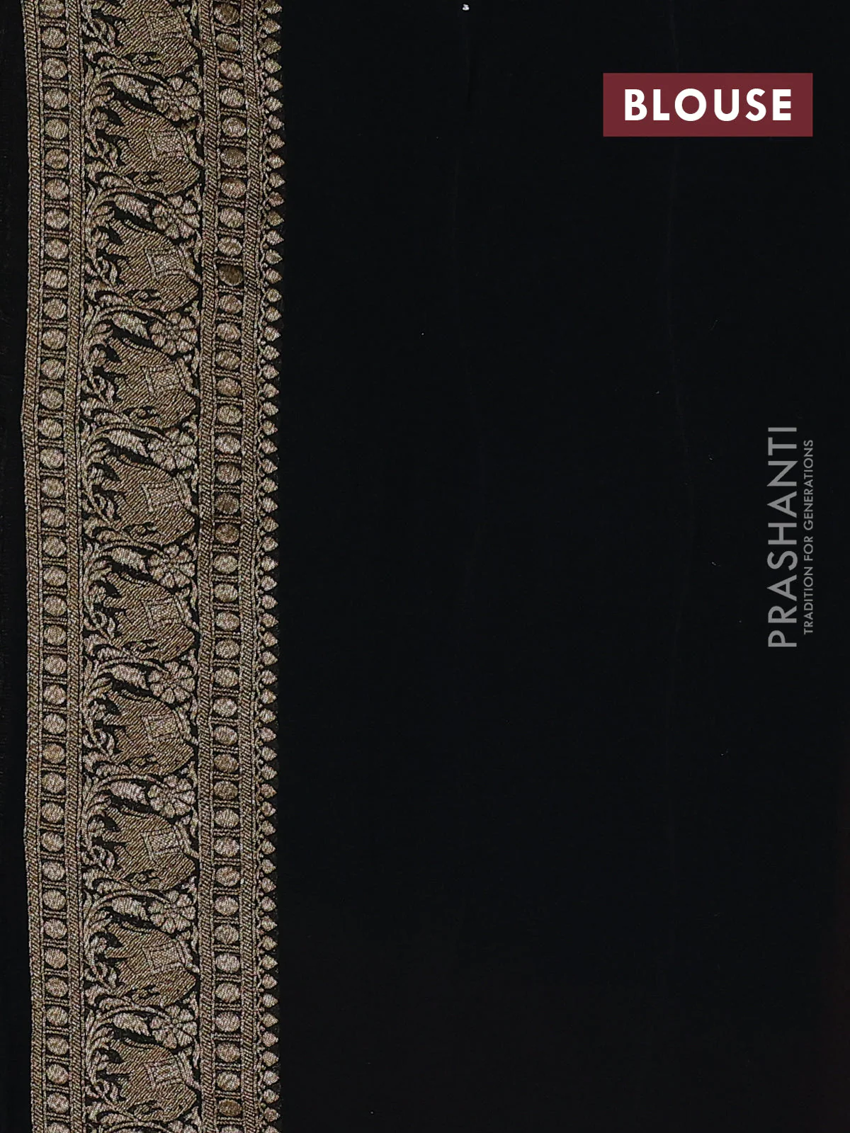 Banarasi georgette saree green and orange black with allover thread & zari woven buttas and long woven border - Image 4
