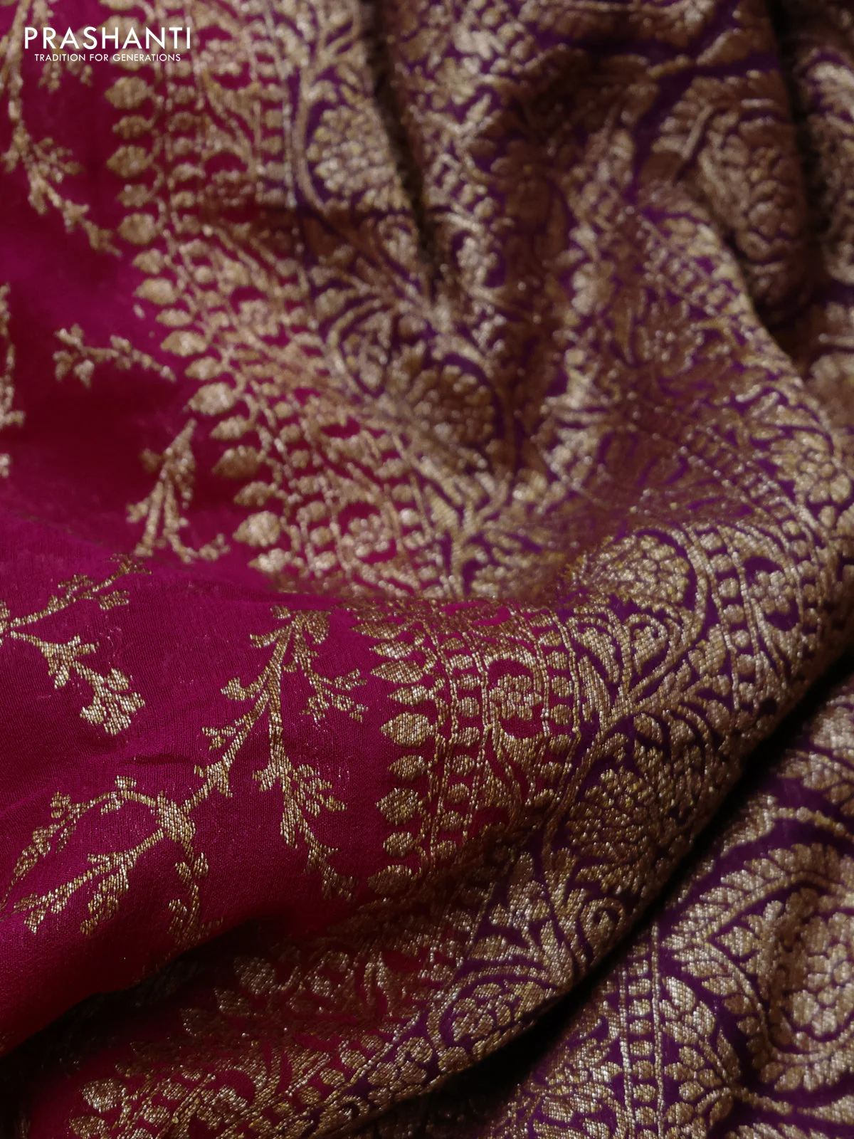 Banarasi georgette saree magenta pink and purple with allover thread & zari weaves and woven border - Image 3