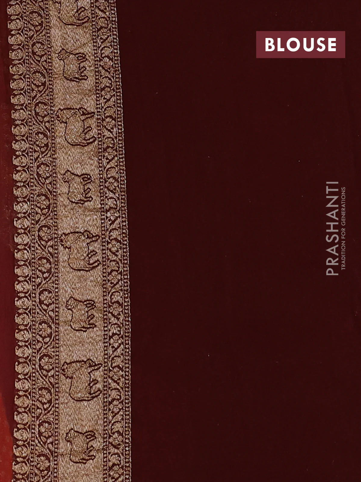 Banarasi georgette saree orange and deep maroon with allover thread & zari woven buttas and long woven border - Image 4