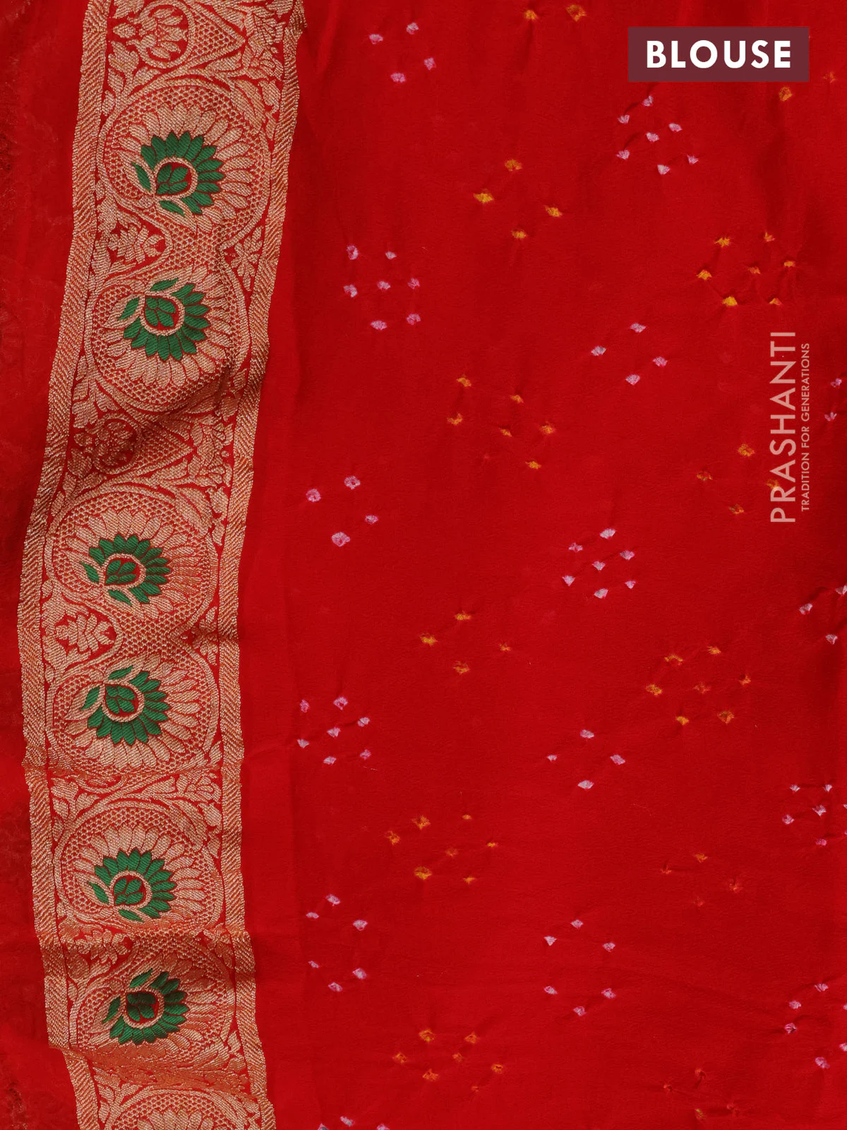 Banarasi georgette saree orange and red with bandhani prints & mina weaves and woven border - Image 3
