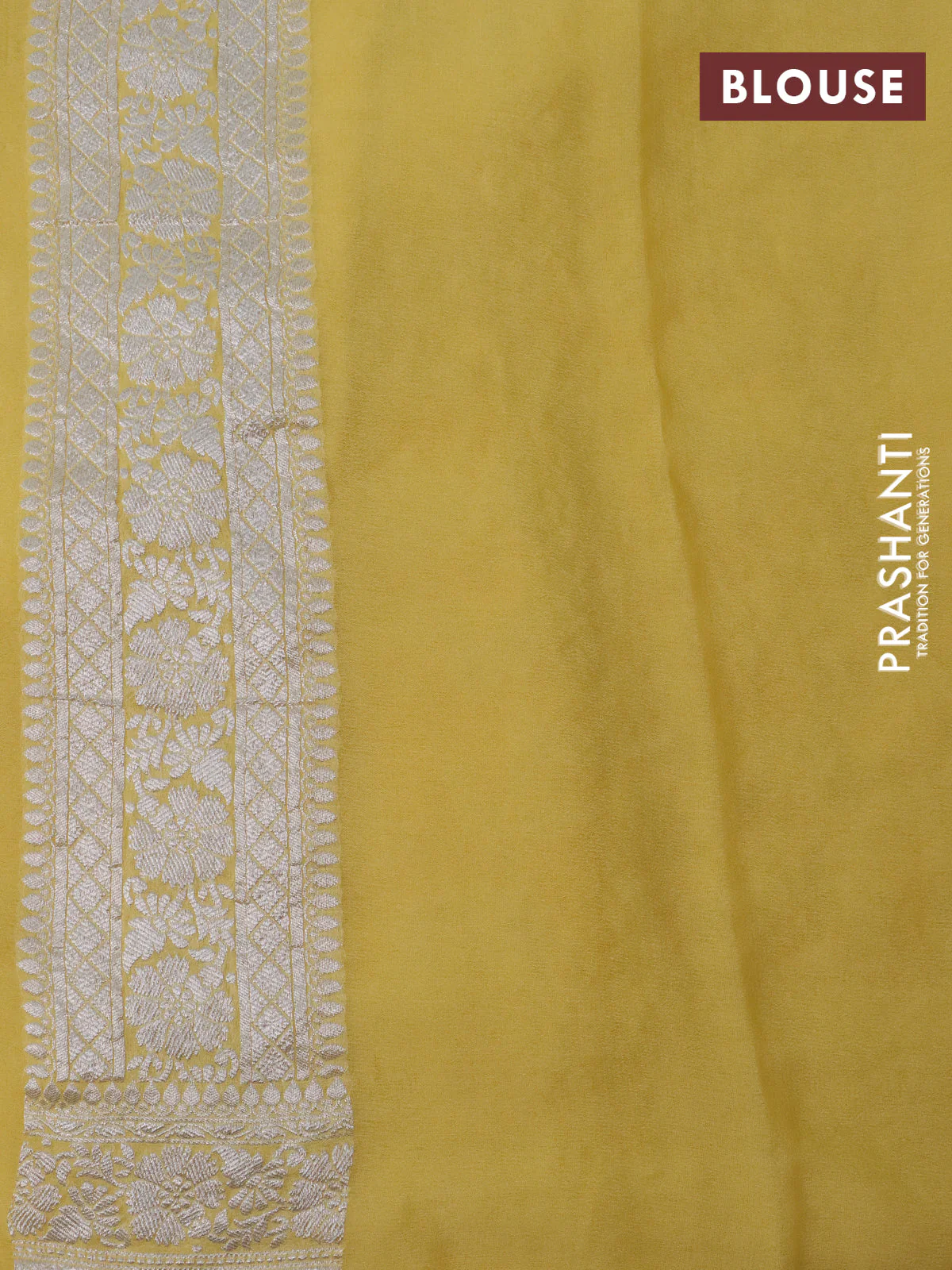 Banarasi georgette saree pale yellow with allover thread & zari woven floral weaves and woven border - Image 4