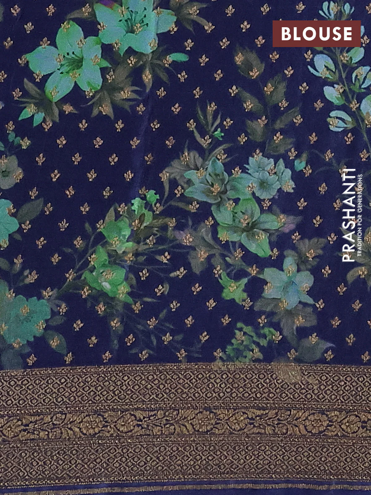 Banarasi georgette saree pastel blue and blue shade with allover thread & zari weaves and woven border - Image 3
