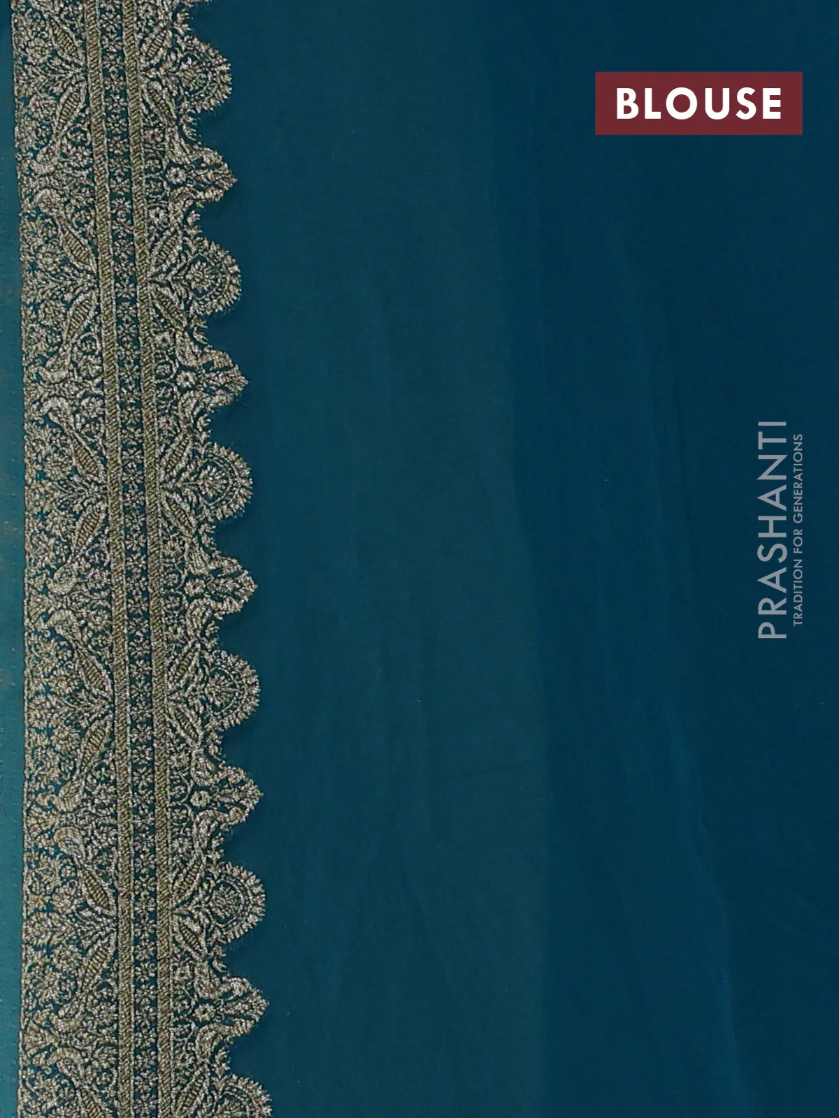 Banarasi georgette saree pastel green and teal green with allover thread & zari woven buttas and woven border - Image 4