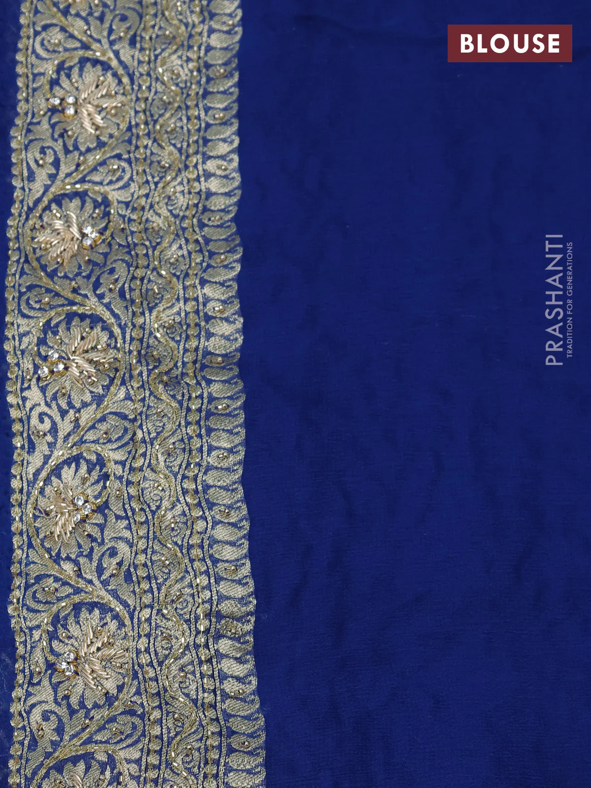 Banarasi georgette saree peacock blue with woven buttas & stone work and zardosi work border - Image 4