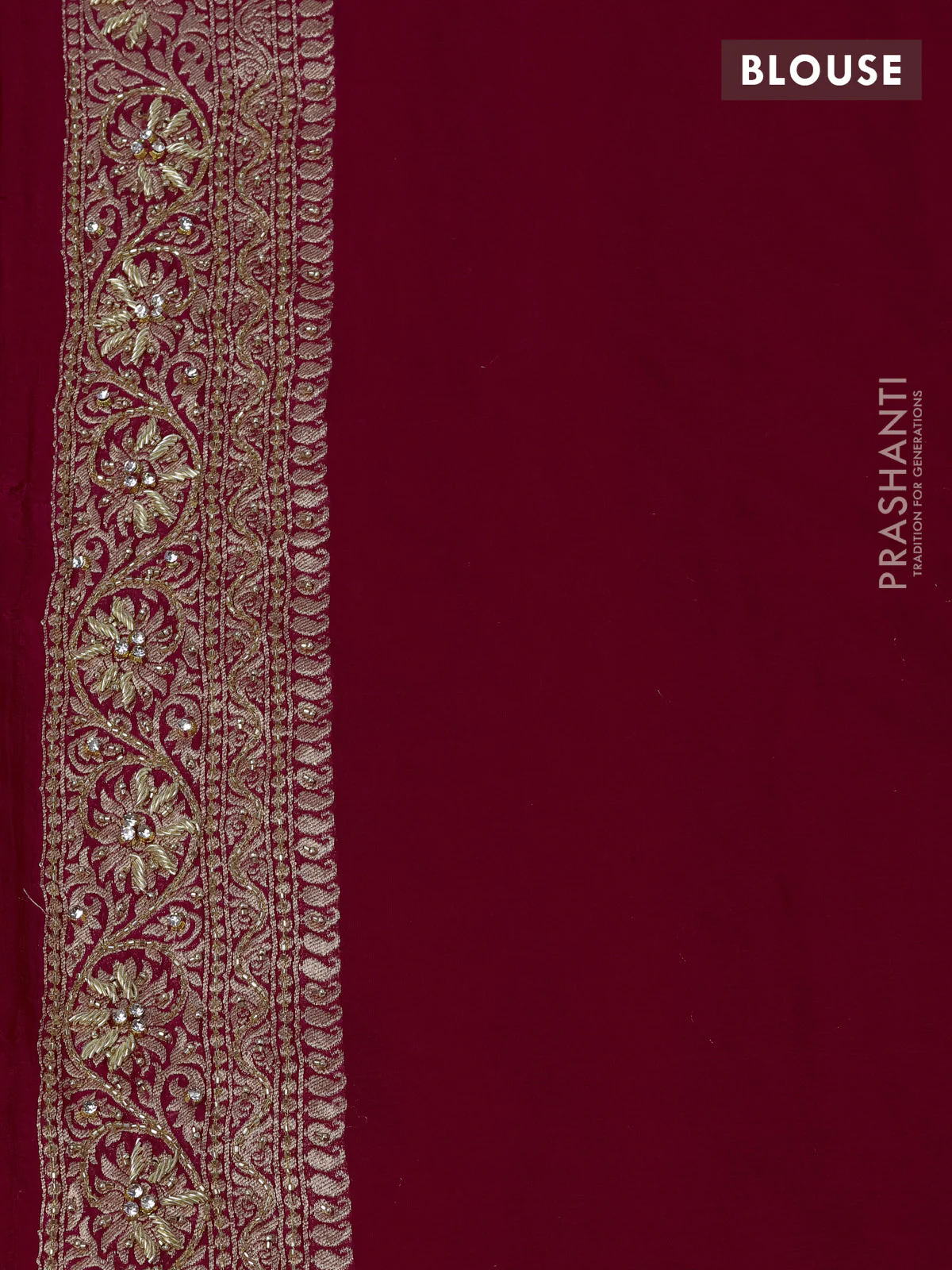 Banarasi georgette saree pink with woven buttas & stone work and zardosi work border - Image 4