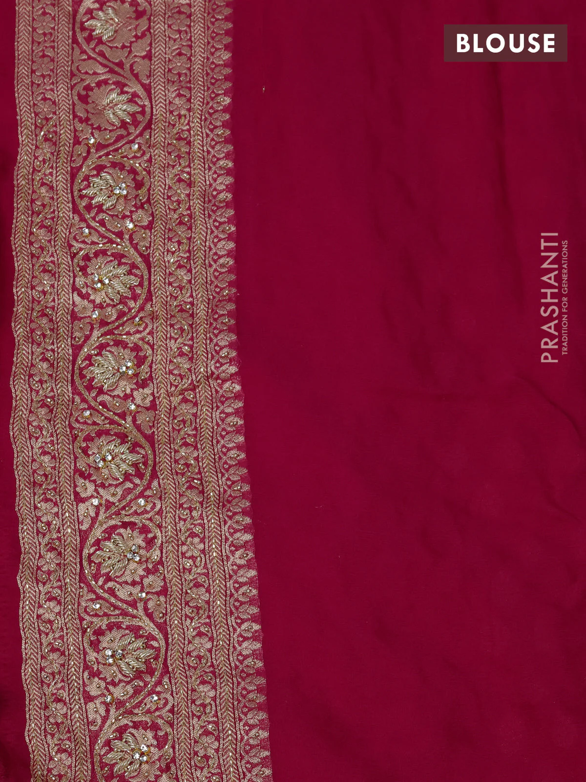 Banarasi georgette saree pink with woven buttas & stone work and zardosi work border - Image 4