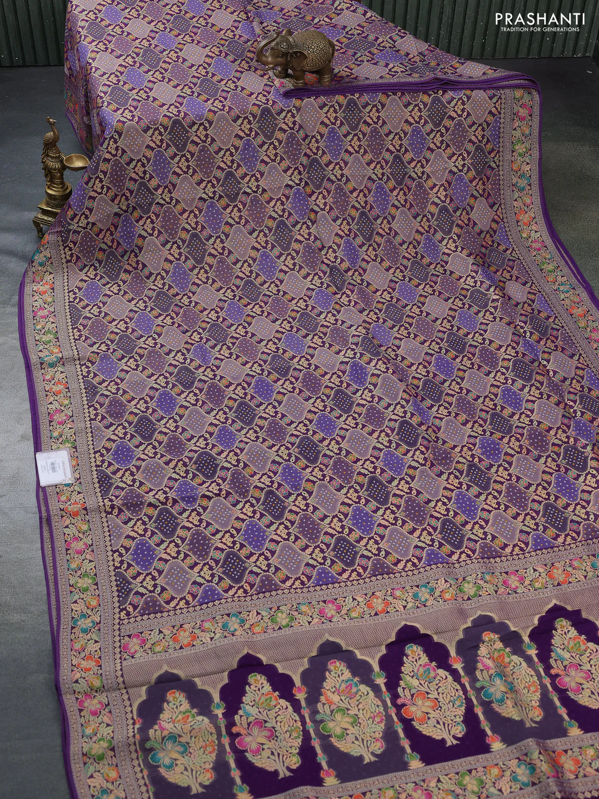Banarasi georgette saree purple with bandhani prints & mina weaves - Image 2