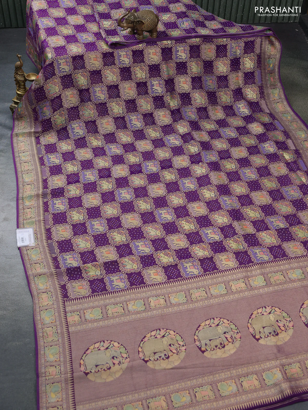 Banarasi georgette saree purple with bandhani prints & mina weaves - Image 2
