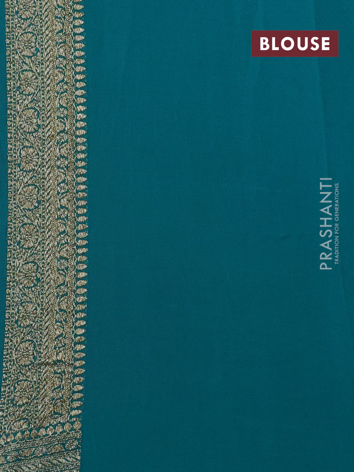 Banarasi georgette saree rani pink and teal green with allover thread & zari woven buttas and long woven border - Image 4