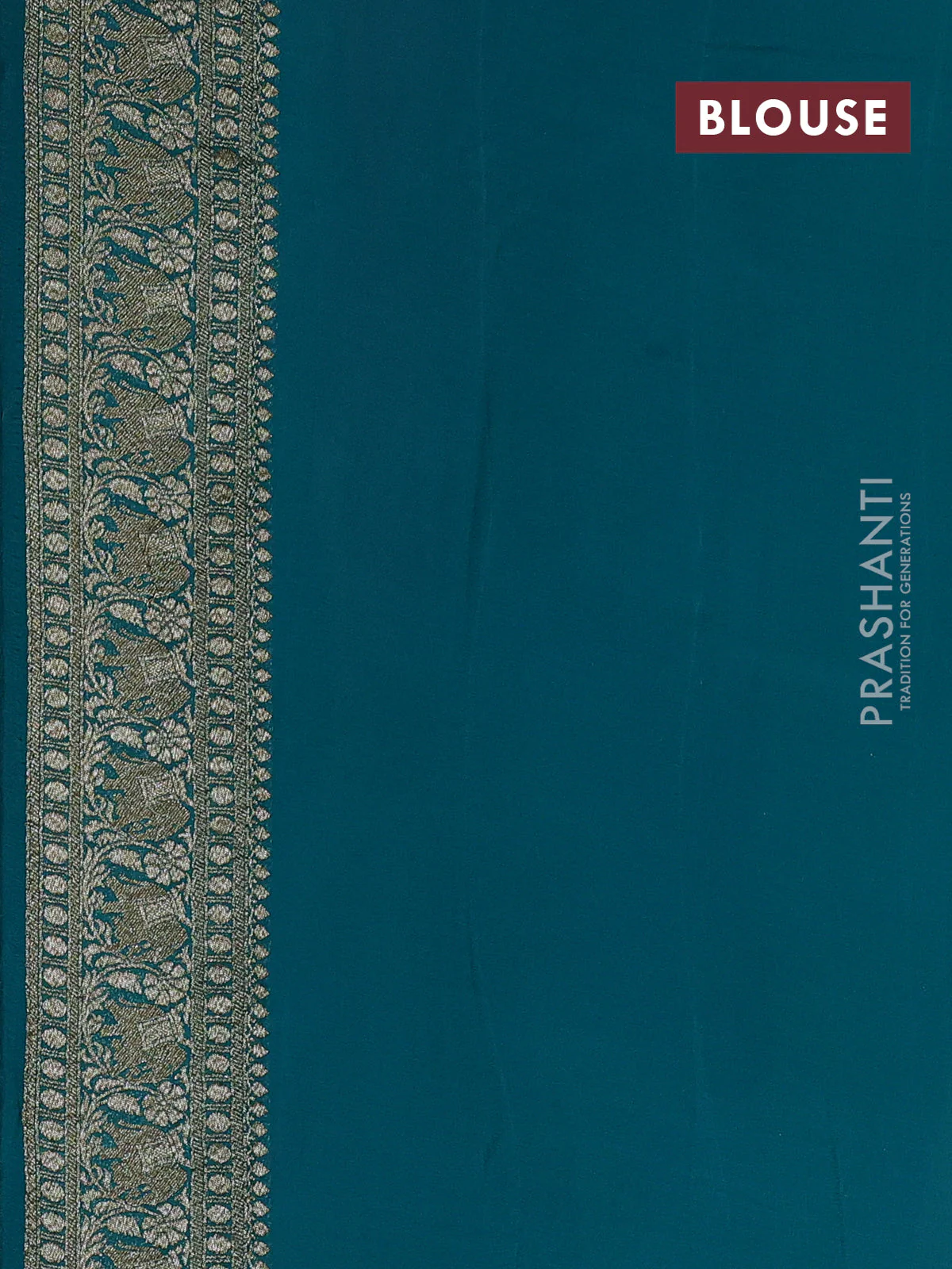 Banarasi georgette saree rani pink and teal green with allover thread & zari woven buttas and long woven border - Image 4