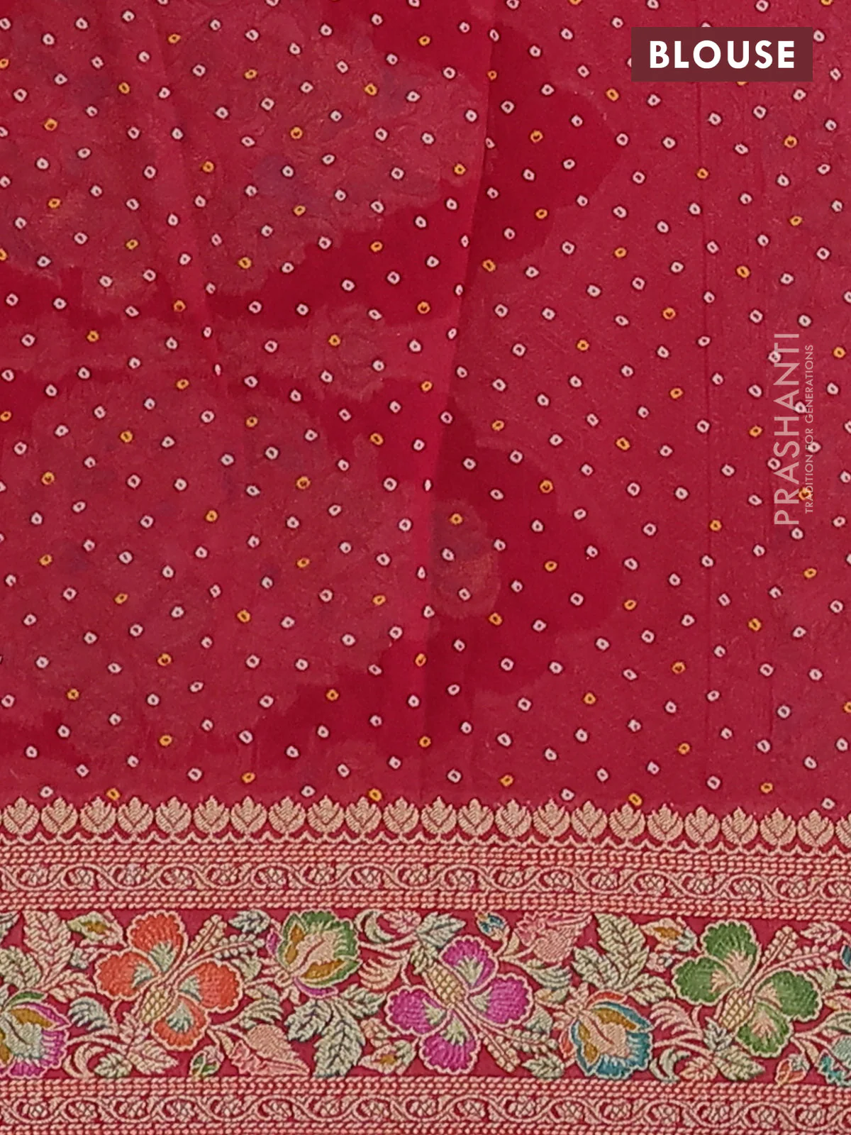 Banarasi georgette saree red and pink shade with bandhani prints & mina weaves - Image 3