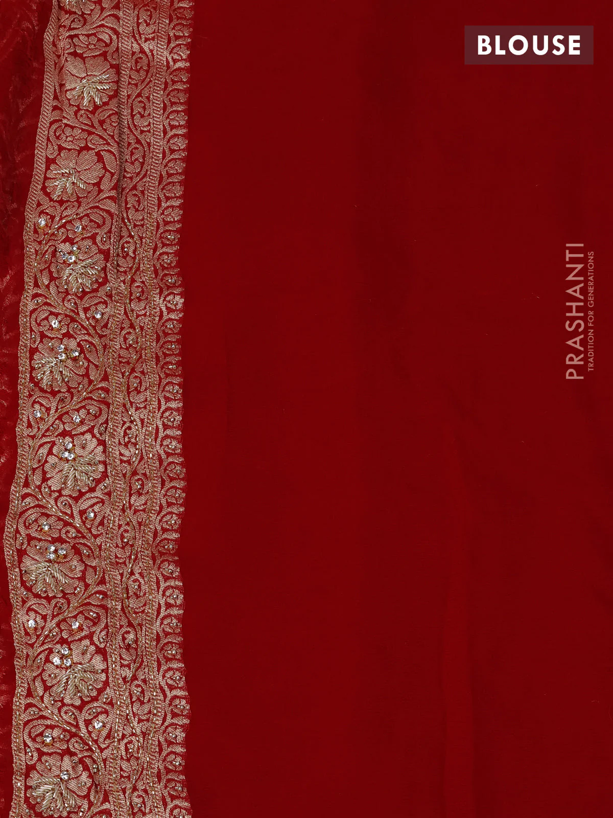 Banarasi georgette saree red with allover jaal weaves & stone work and zardosi work border - Image 4