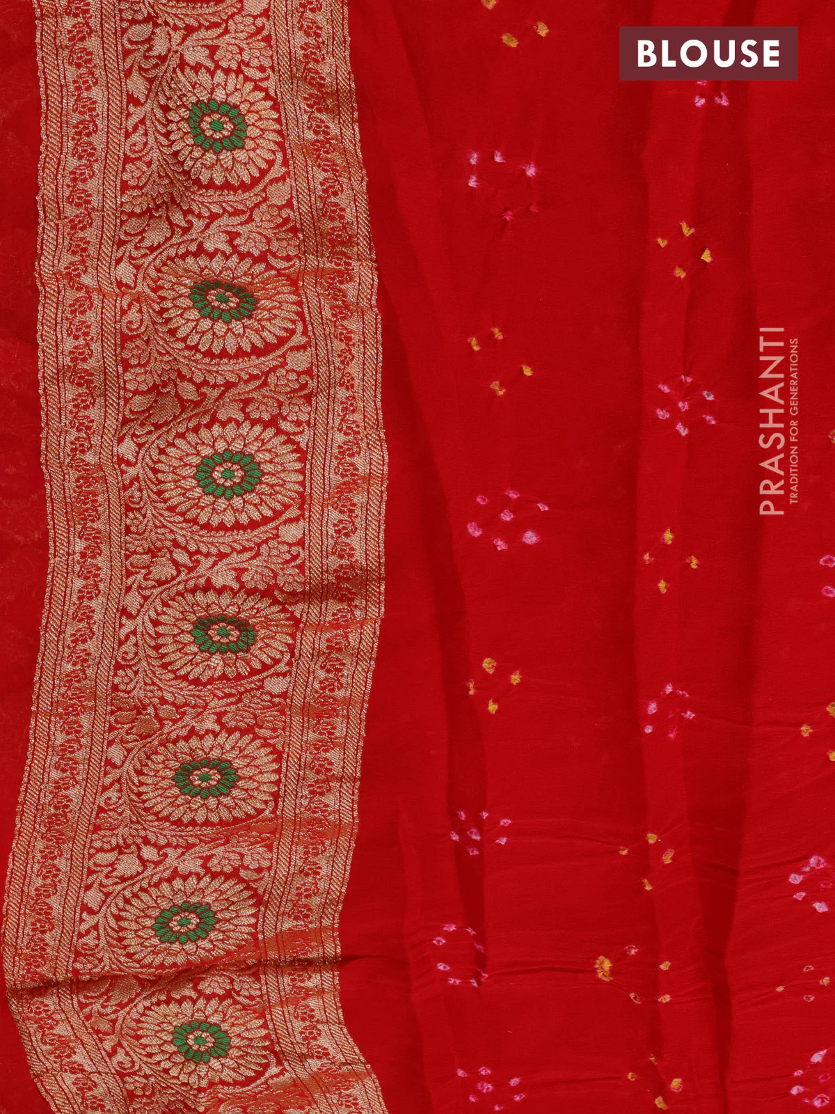 Banarasi georgette saree red with bandhani prints & mina weaves and woven border - Image 3