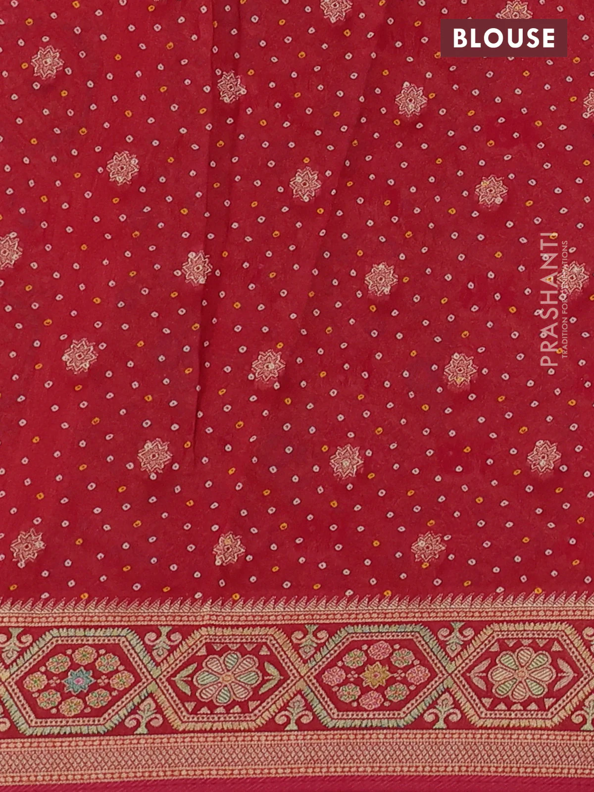 Banarasi georgette saree red with bandhani prints & mina weaves - Image 3
