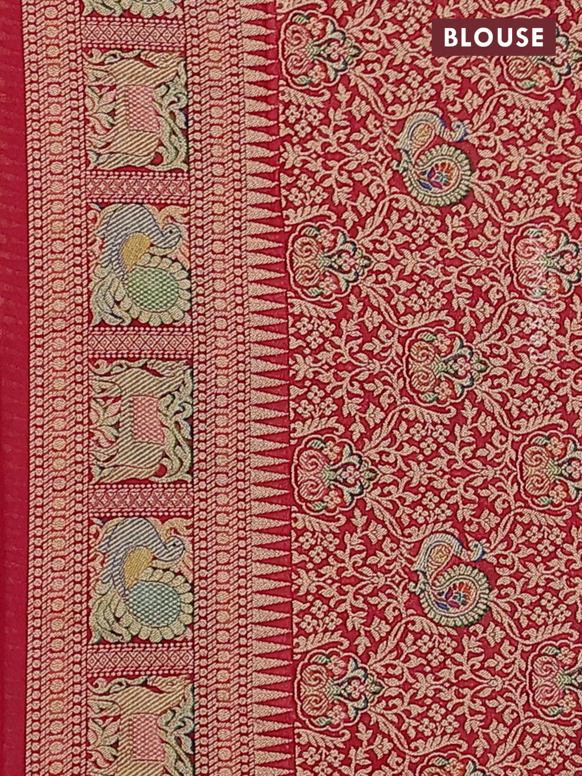 Banarasi georgette saree red with bandhani prints & mina weaves - Image 3