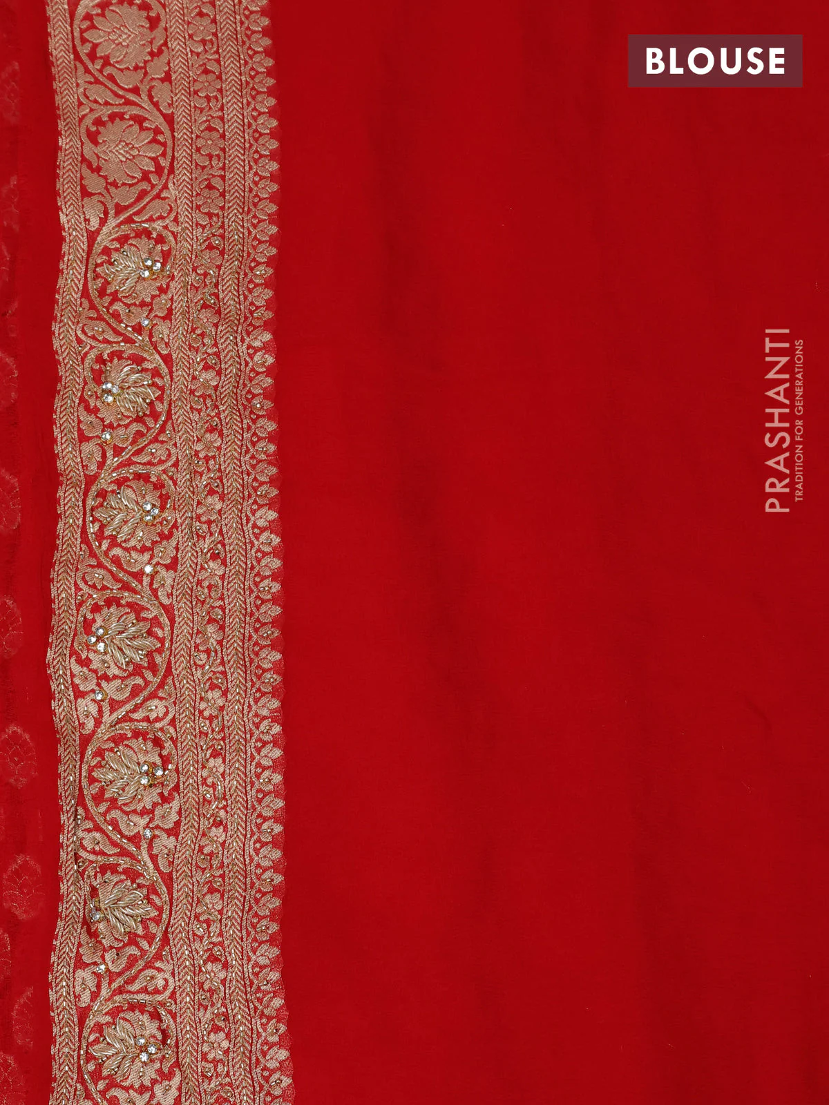 Banarasi georgette saree red with woven buttas & stone work and zardosi work border - Image 4