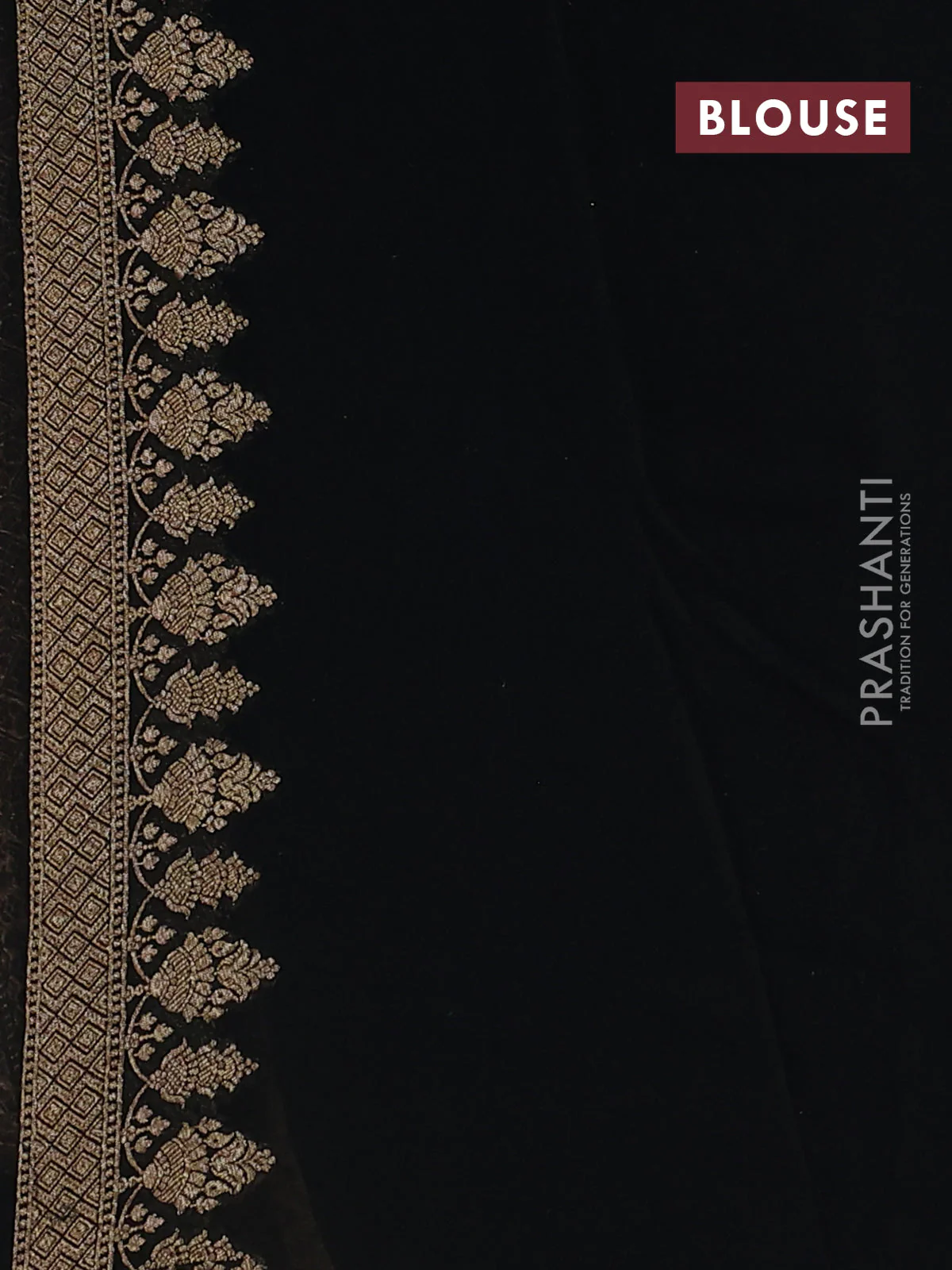 Banarasi georgette saree sandal and black with allover thread & zari woven leheriya pattern and woven border - Image 4