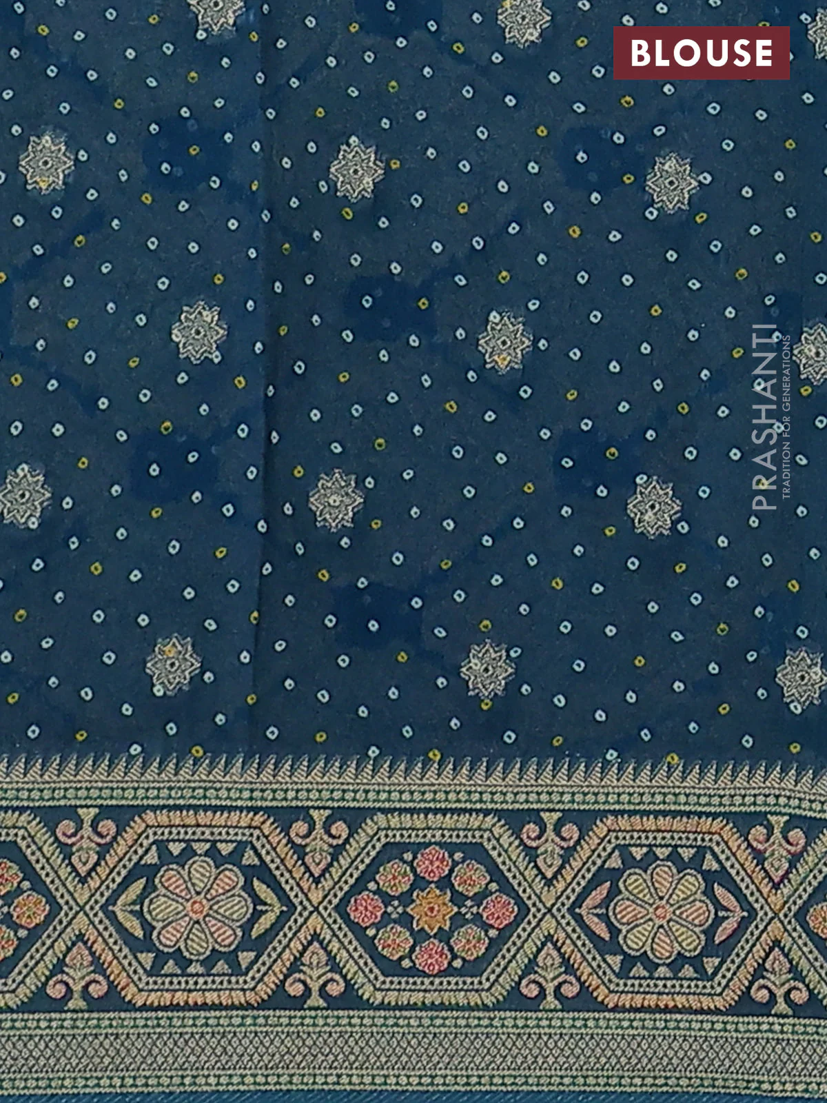 Banarasi georgette saree teal blue with bandhani prints & mina weaves - Image 3