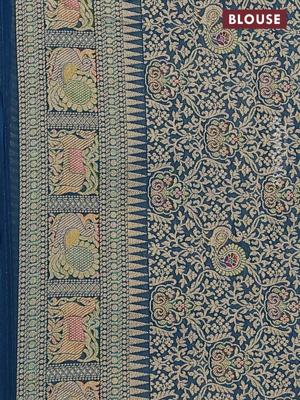 Banarasi georgette saree teal blue with bandhani prints & mina weaves - Image 3