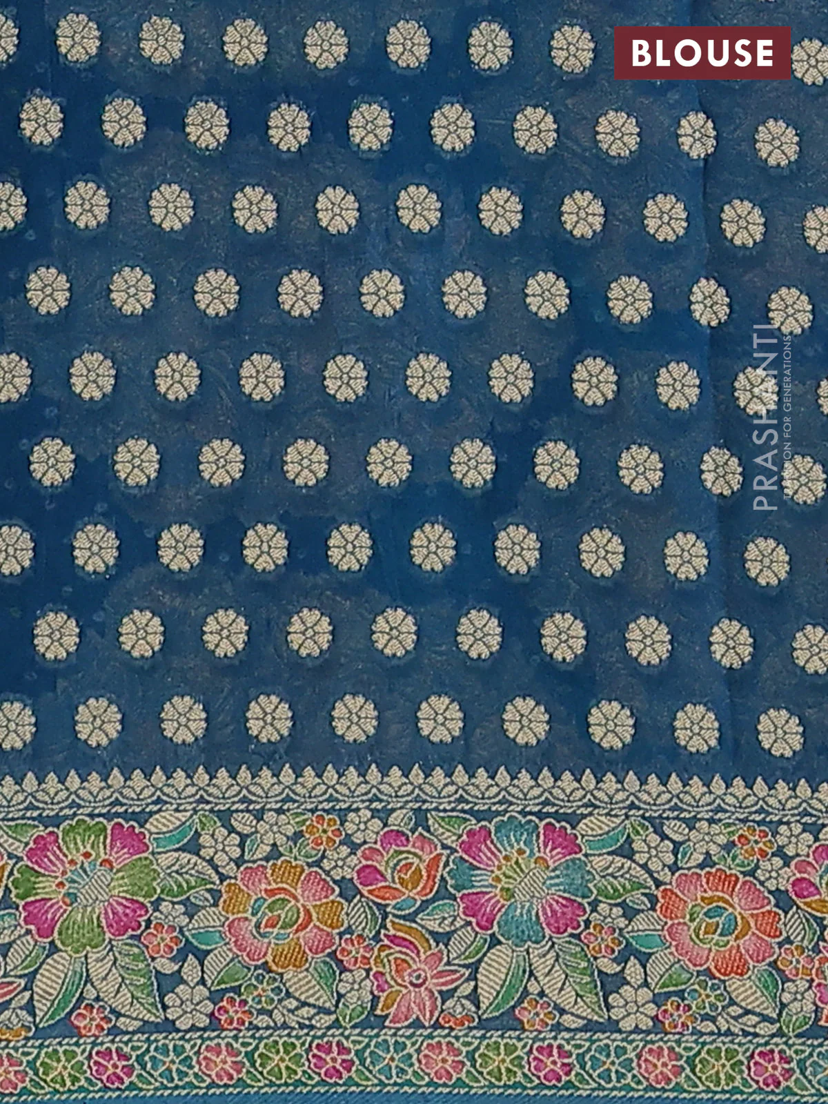 Banarasi georgette saree teal blue with bandhani prints & mina weaves - Image 3