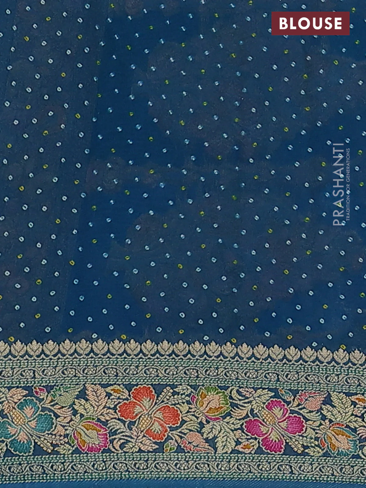 Banarasi georgette saree teal shade with bandhani prints & mina weaves - Image 3