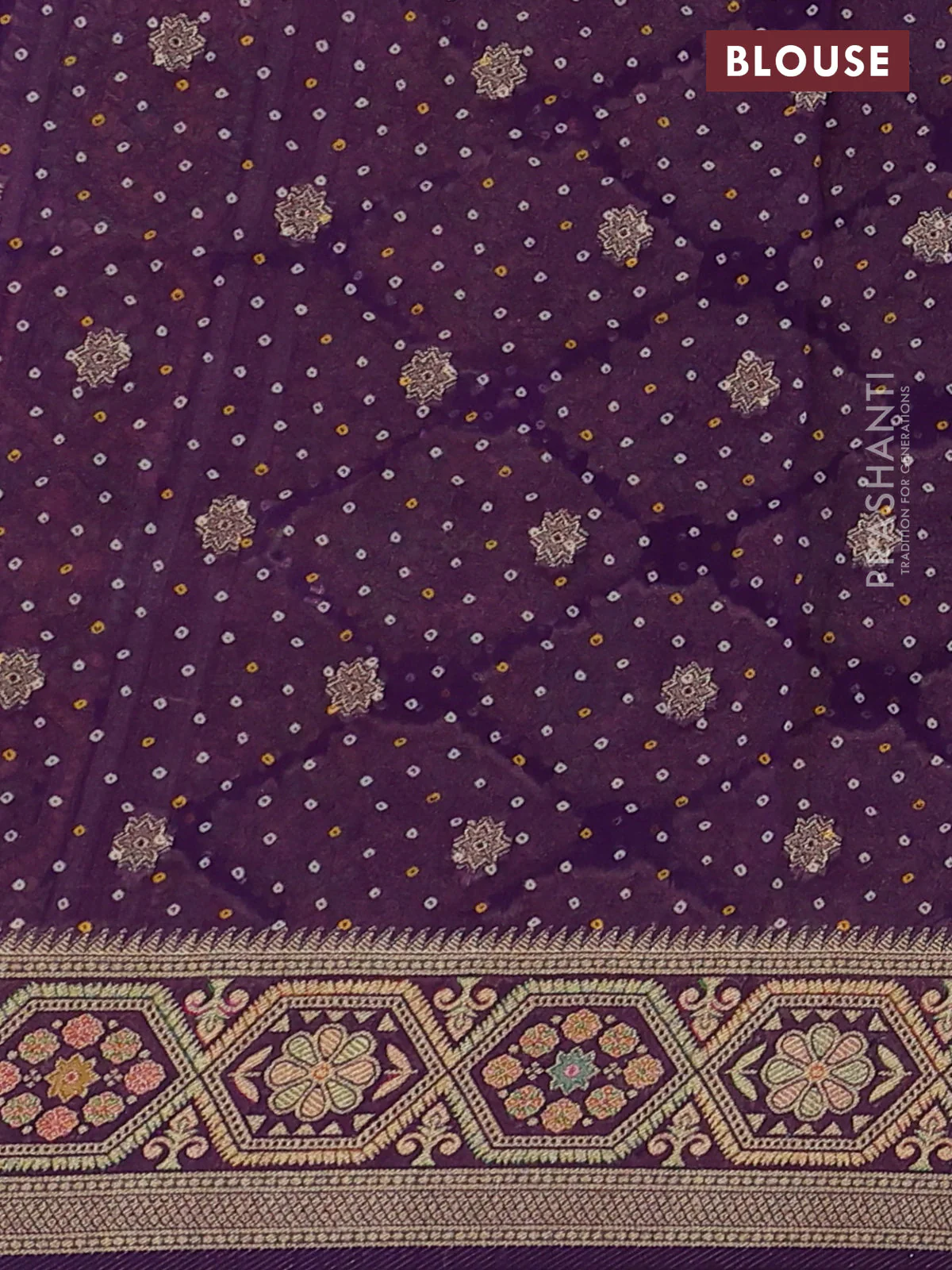 Banarasi georgette saree violet with bandhani prints & mina weaves - Image 3