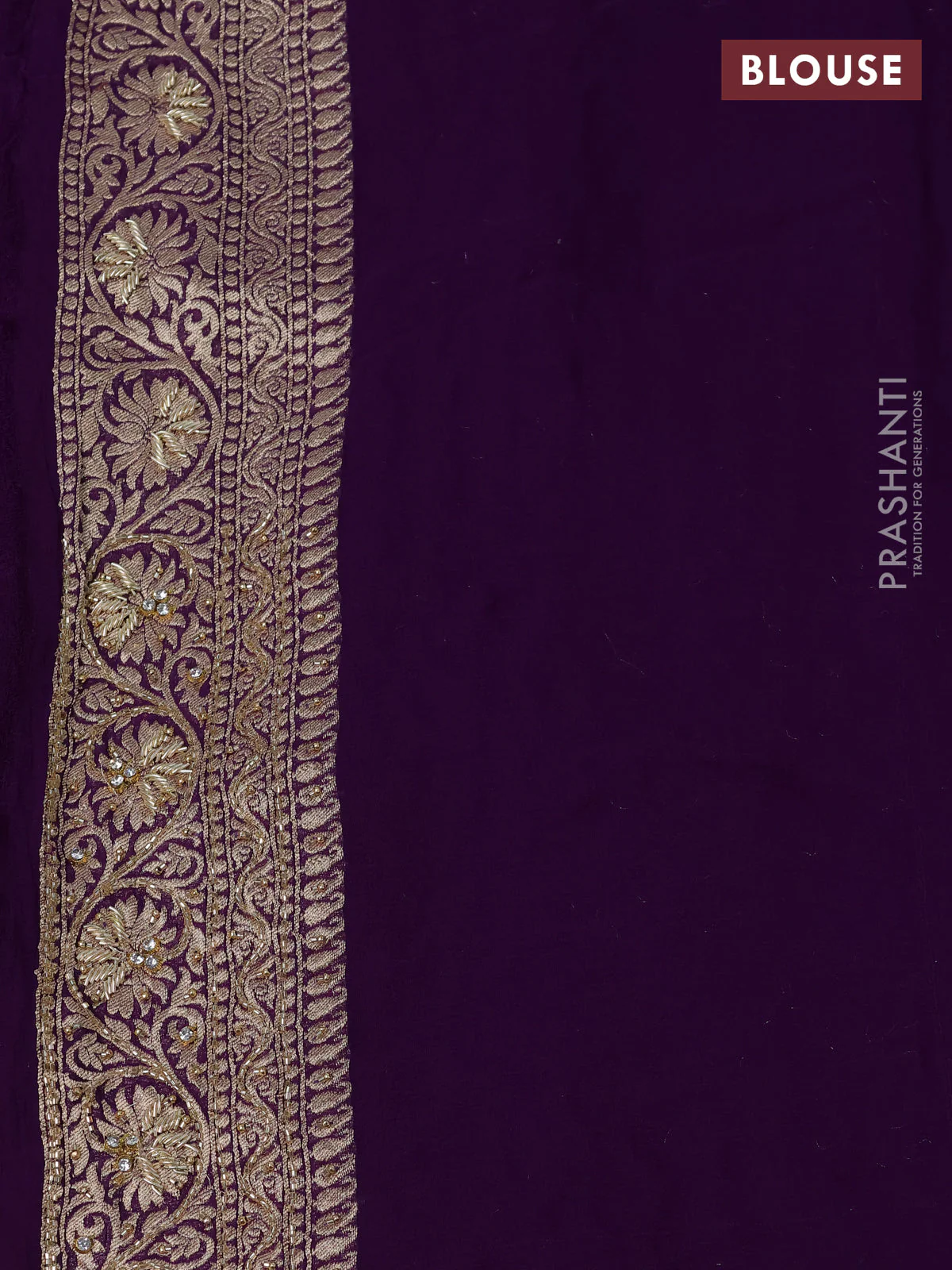 Banarasi georgette saree violet with woven buttas & stone work and zardosi work border - Image 4
