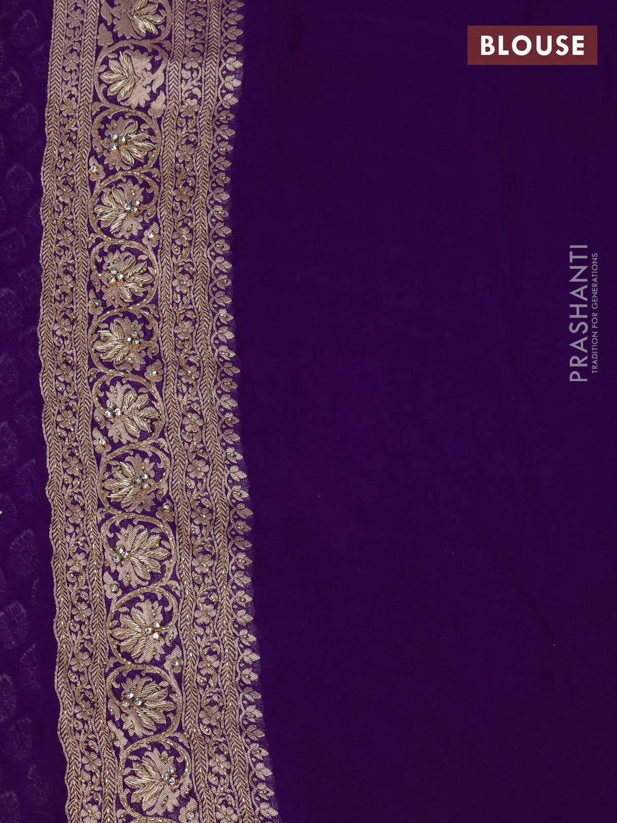 Banarasi georgette saree violet with woven buttas & stone work and zardosi work border - Image 4