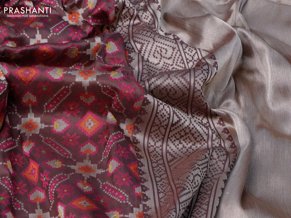 Banarasi handloom dupion silk saree brown shade with allover thread & zari weaves and zari woven border - Image 3