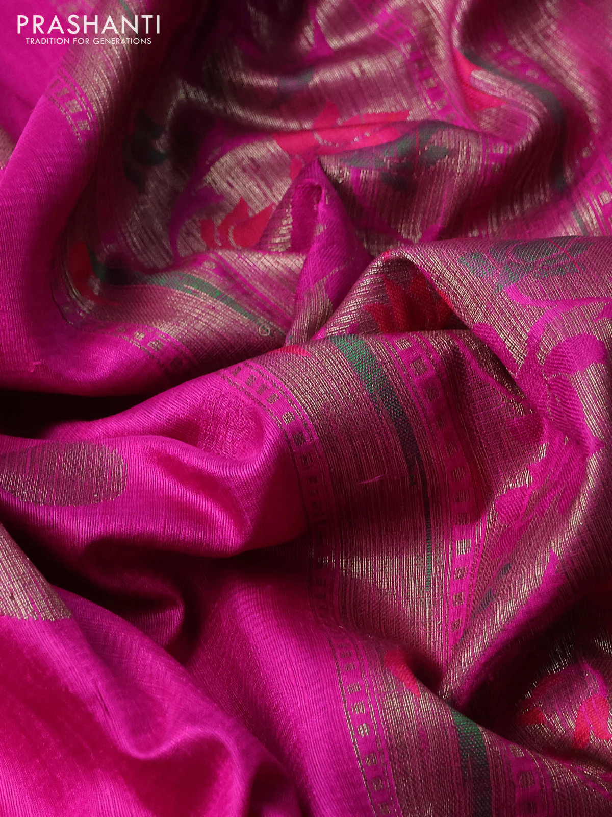 Banarasi handloom dupion silk saree pink with woven coin buttas and zari woven muniya butta border - Image 3