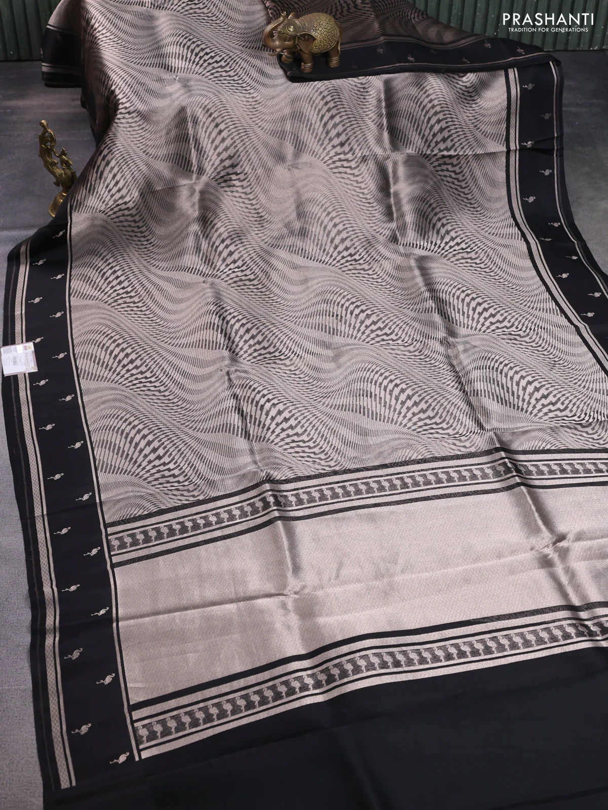 Banarasi katan silk saree black with allover zari woven brocade weaves and zari woven butta border - Image 2
